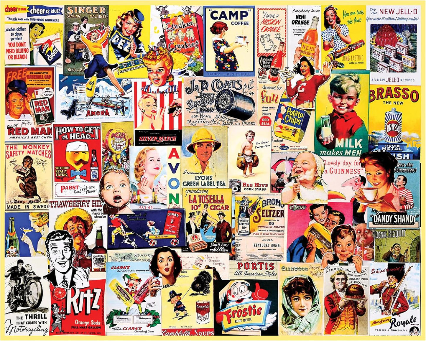 White Mountain 500 Piece Jigsaw Puzzle Funny Retro Collage Puzzles with Large Pieces Gift for Adults 18"x24" - Vintage Ads