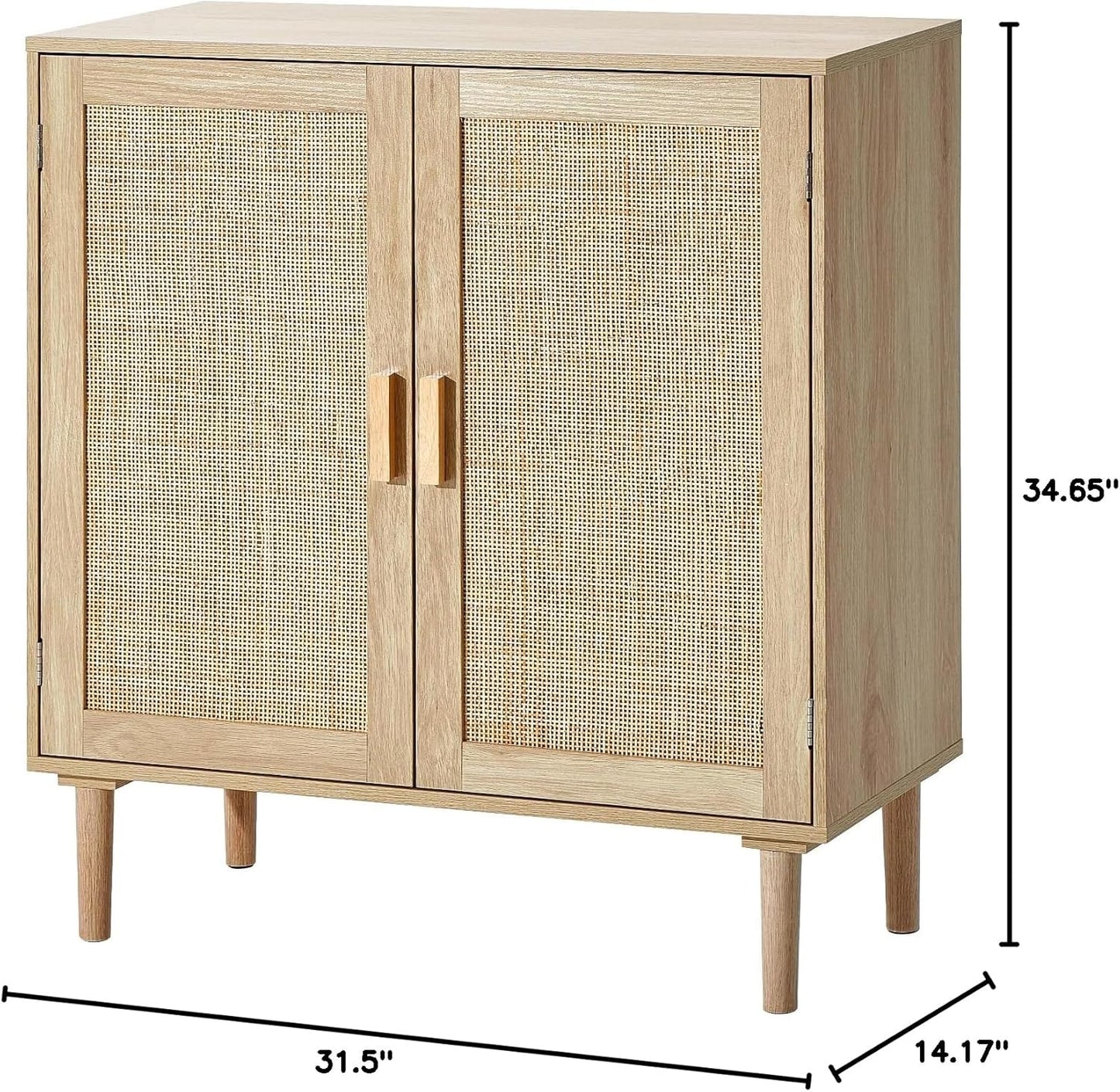 VEVOR Rattan Cabinet, Buffet Cabinet with 2 Magnetic Doors and Adjustable Shelves, Sideboard Buffet for Hallway, Entryway, Living Room, or Kitchen, Natural