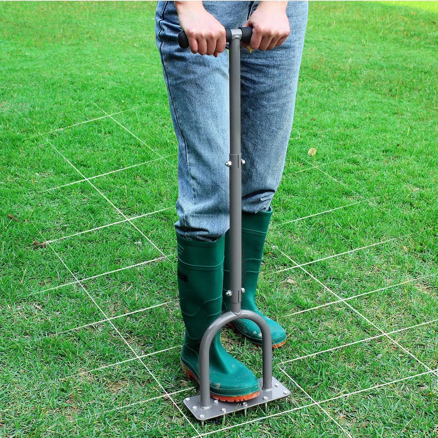 Walensee Lawn Aerator Spike Metal Manual Dethatching Soil Aerating Lawn with 15 Iron Spikes, Pre-Assembled Grass Plug Aerator Tools for Yard, Lawn Aeration, Garden Tool, Revives Lawn Health, Patented
