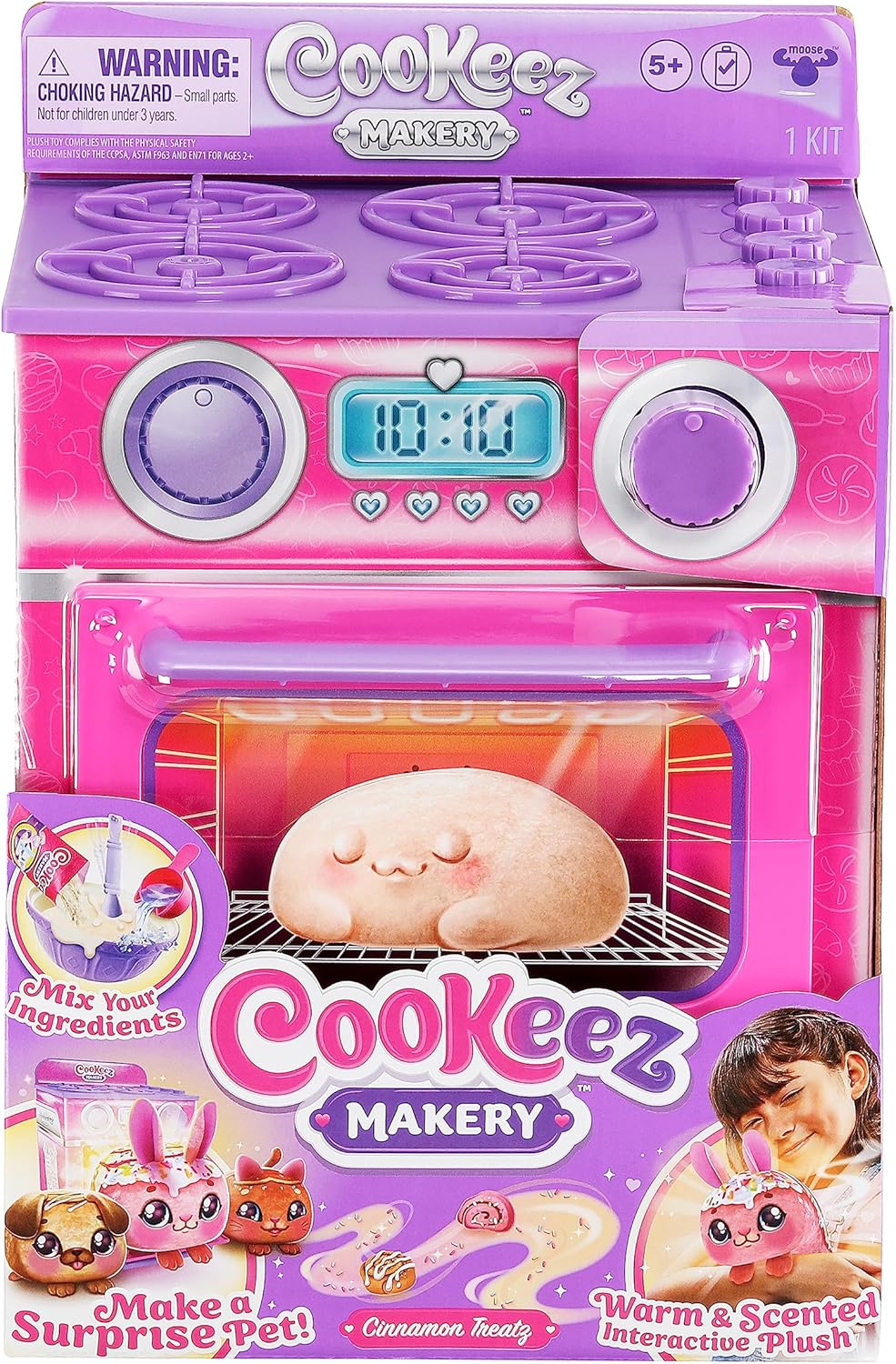 Cookeez Makery Cinnamon Treatz Oven – Interactive Bake & Reveal Oven Playset with Mystery Scented Plush (Cinnamon Pooch, Fondant Feline, or Strawberry Swirl), Mixing Tools, Dough, & Accessories, 5+