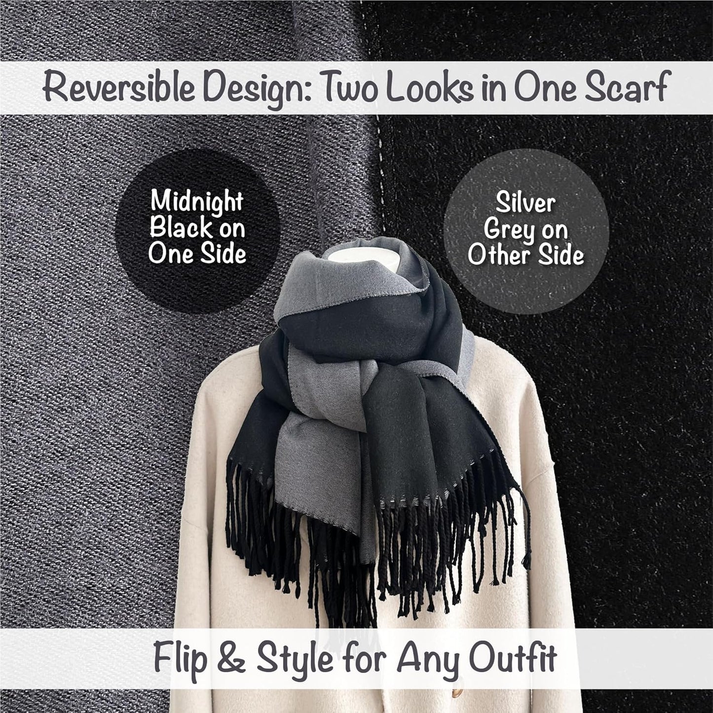 Winter Scarf for Women-Reversible Scarf with Cashmere-Like Softness 70x200cm - Warm Shawl Wrap -Pashmina Shawls Wrap