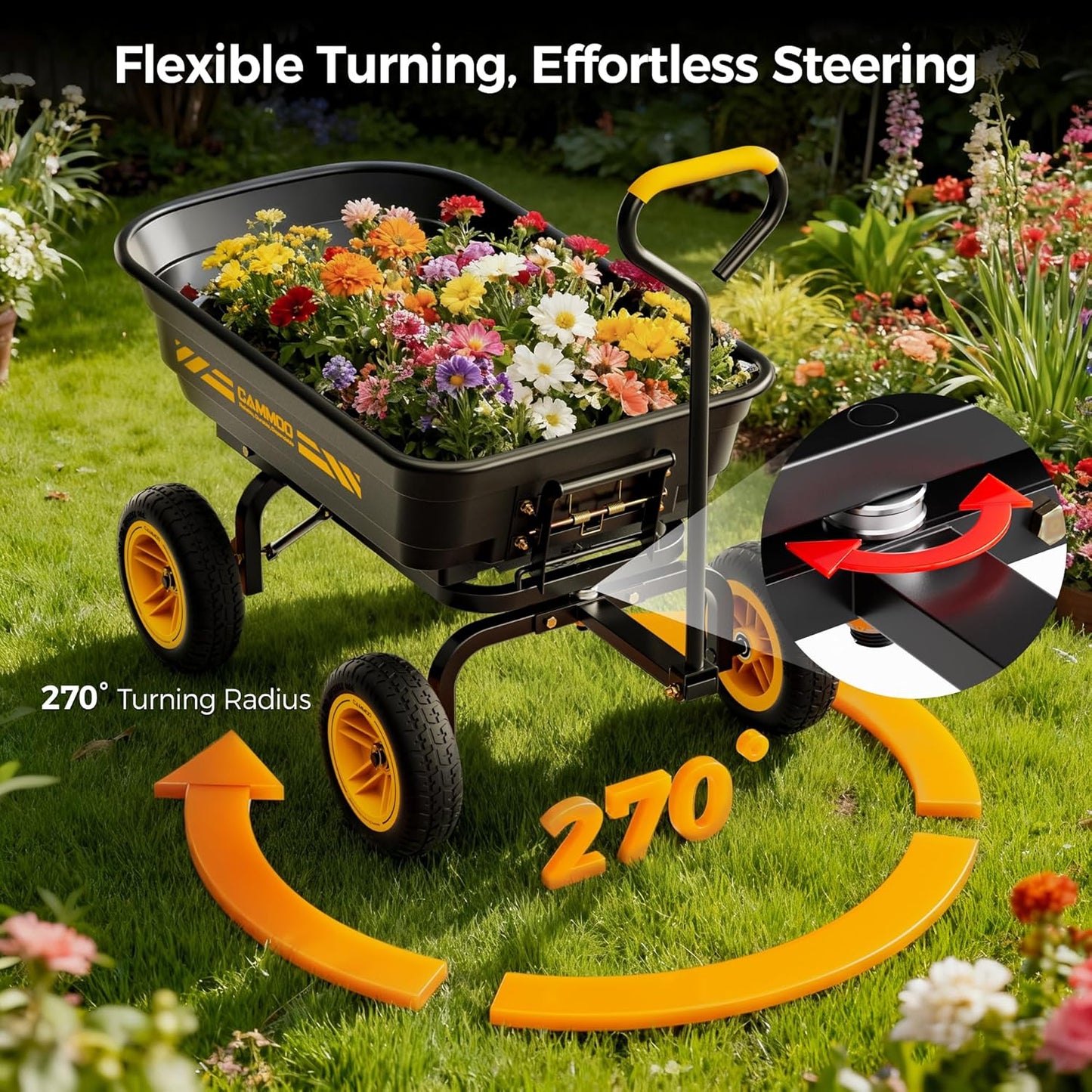 10-in NO-FLAT TIRES 600lb Heavy-Duty Garden Dump Cart 4 Cu.Ft. Utility Wagon with Quick-Release Dumping & Prime Grade 100% Virgin Polypropylene - Not Recycled Material for Landscaping Gardening
