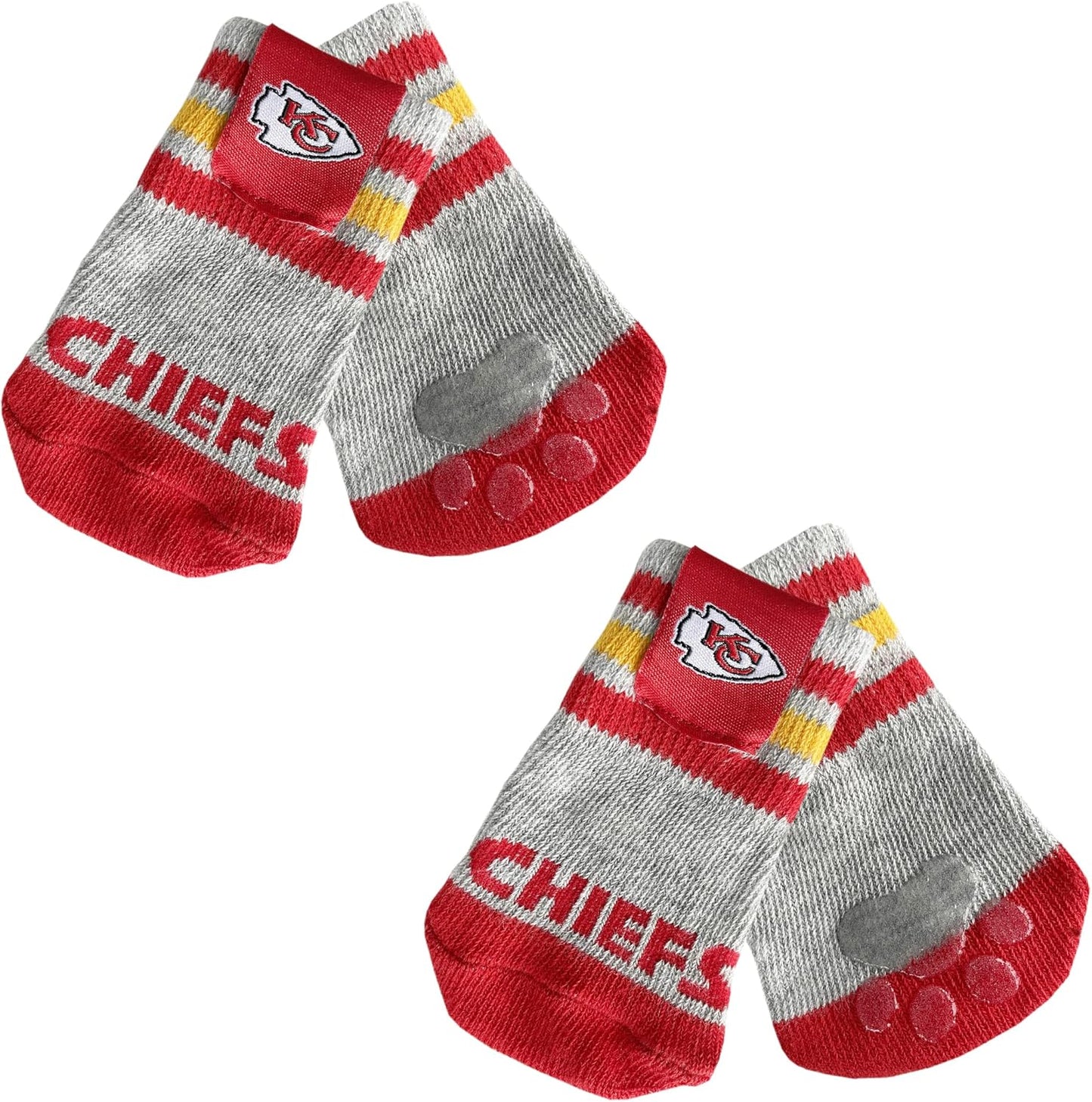 NFL Kansas City Chiefs Anti Slip Dog Socks with Elastic Ribbed Top, Size X-Small/Small. Indoor/Outdoor Socks, Best Dog Paw Protector, 2 Pairs, Cool Puppy Supplies with NFL Logo of Chiefs Team