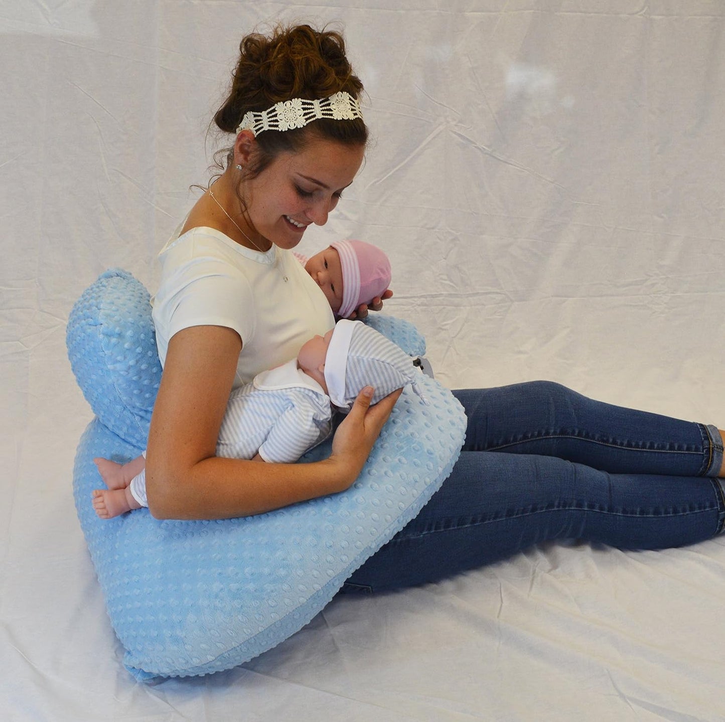 Twin Z Pillow Blue - The #1 Rated Twin Breastfeeding and Bottle Feeding Pillow! A Must Have for Twins! - Cuddle Blue DOTS The Ultimate Baby Essentials! The Best in Twins Baby Gear!