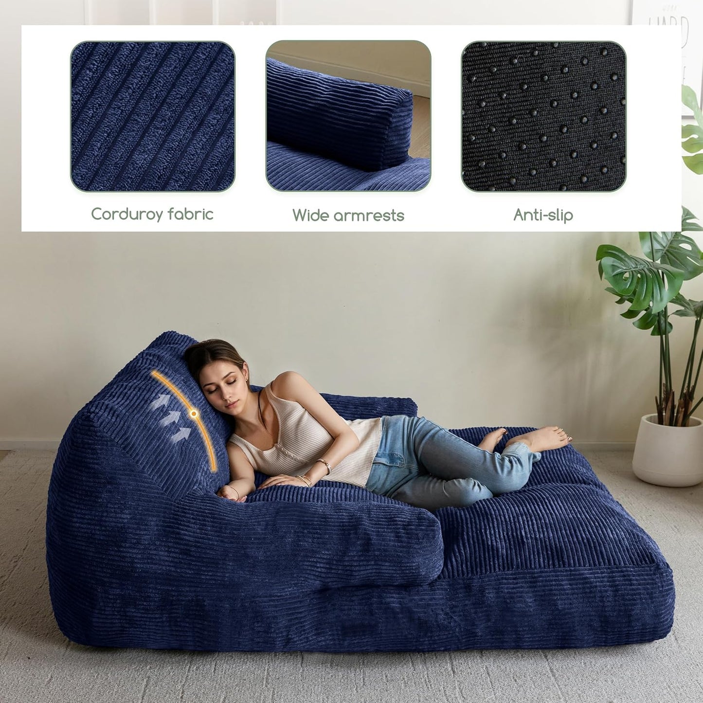 HIGOGOGO Giant Human Dog Sofa Bed, Extended Large Comfy Floor Couch for Pet Families, Corded Fabric Orthopedic Dog Bed for Human with Supportive Foam & Anti-Slip Bottom, XXXL Size, Blue