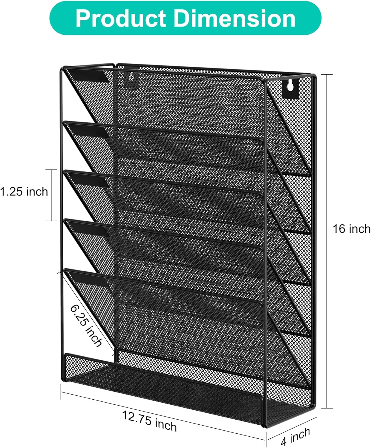 EasyPAG 5 Tier Wall File Holder, Mesh Hanging Folder Organizer with Classify Label, Versatile Desk File Holder, Vertical Wall Mounted Mail Organizer for Office Home Cubicle, Black