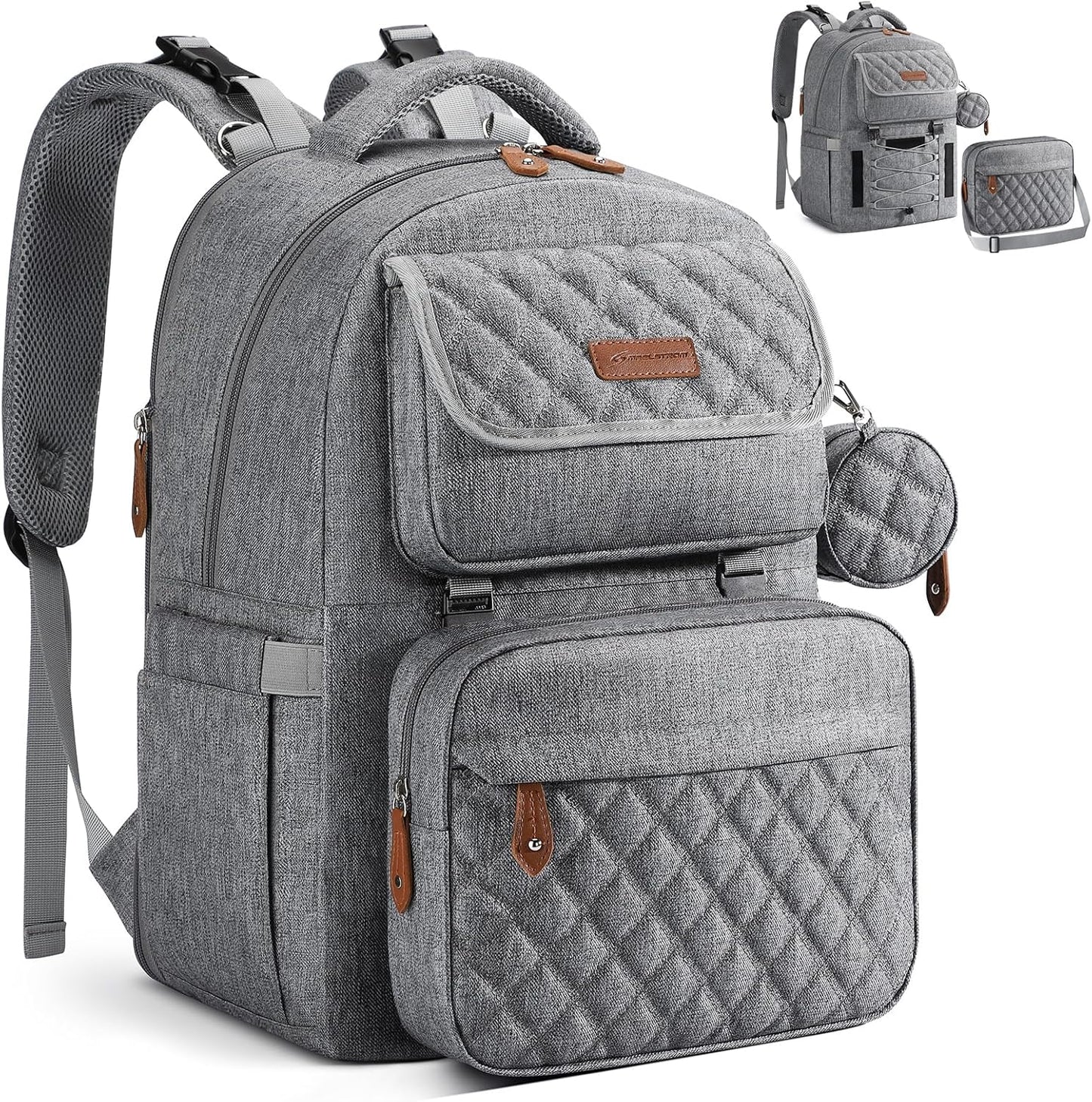 Diaper Bag Backpack,29L-45L Expandable Large Baby Bag for 2 Kids/Twins, with Removable Cross Body Bottle Bag for Mom/Dad,Stylish Nappy Bag Gift for Boys/Girl-Mothers Day Gifts-Elegant Grey
