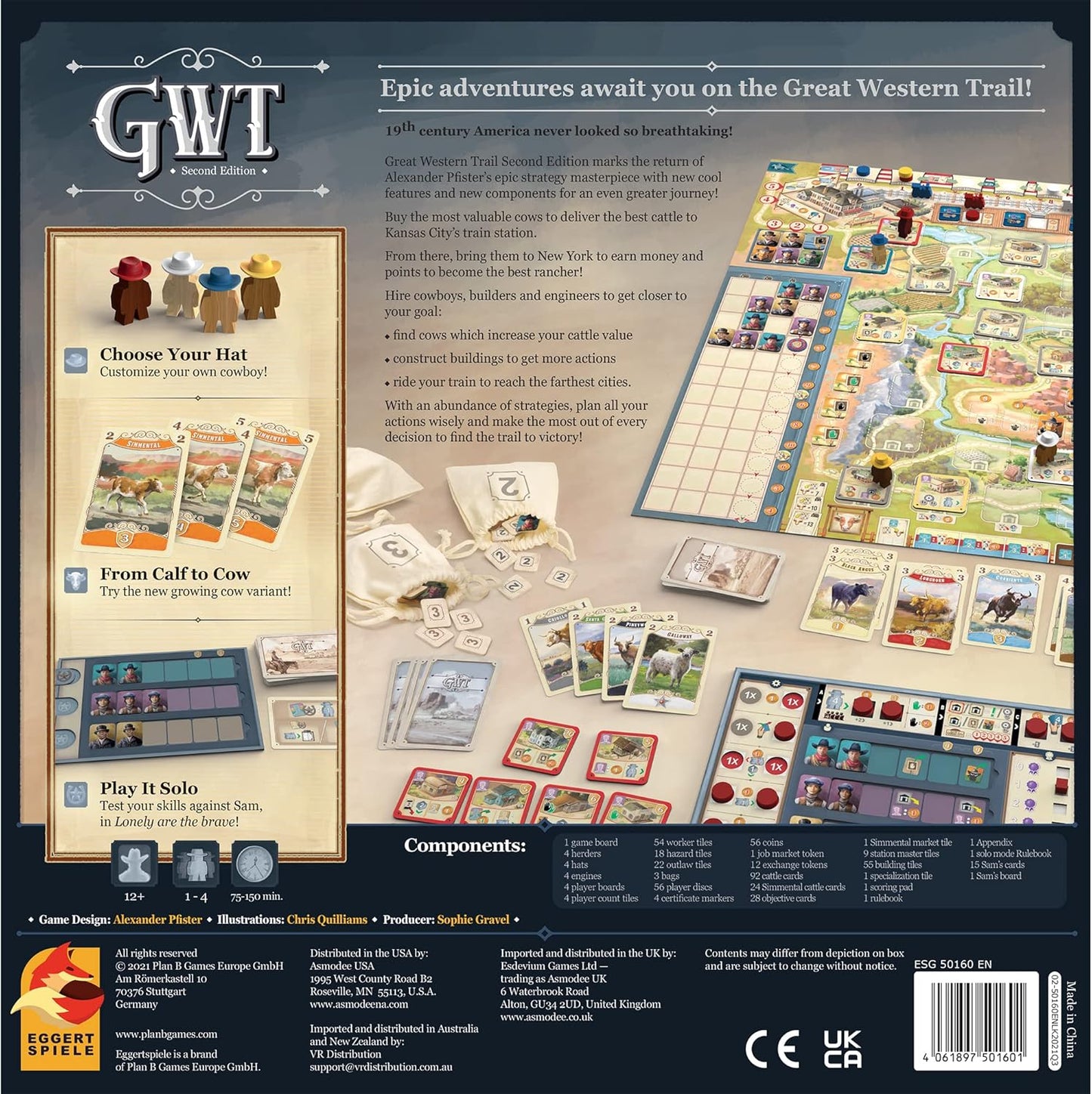 Asmodee Great Western Trail 2nd Edition Board Game - Epic Strategy Board Game for Ranchers and Adventurers, Family Game for Kids & Adults, Ages 12+, 1-4 Players, 75-150 Min Playtime