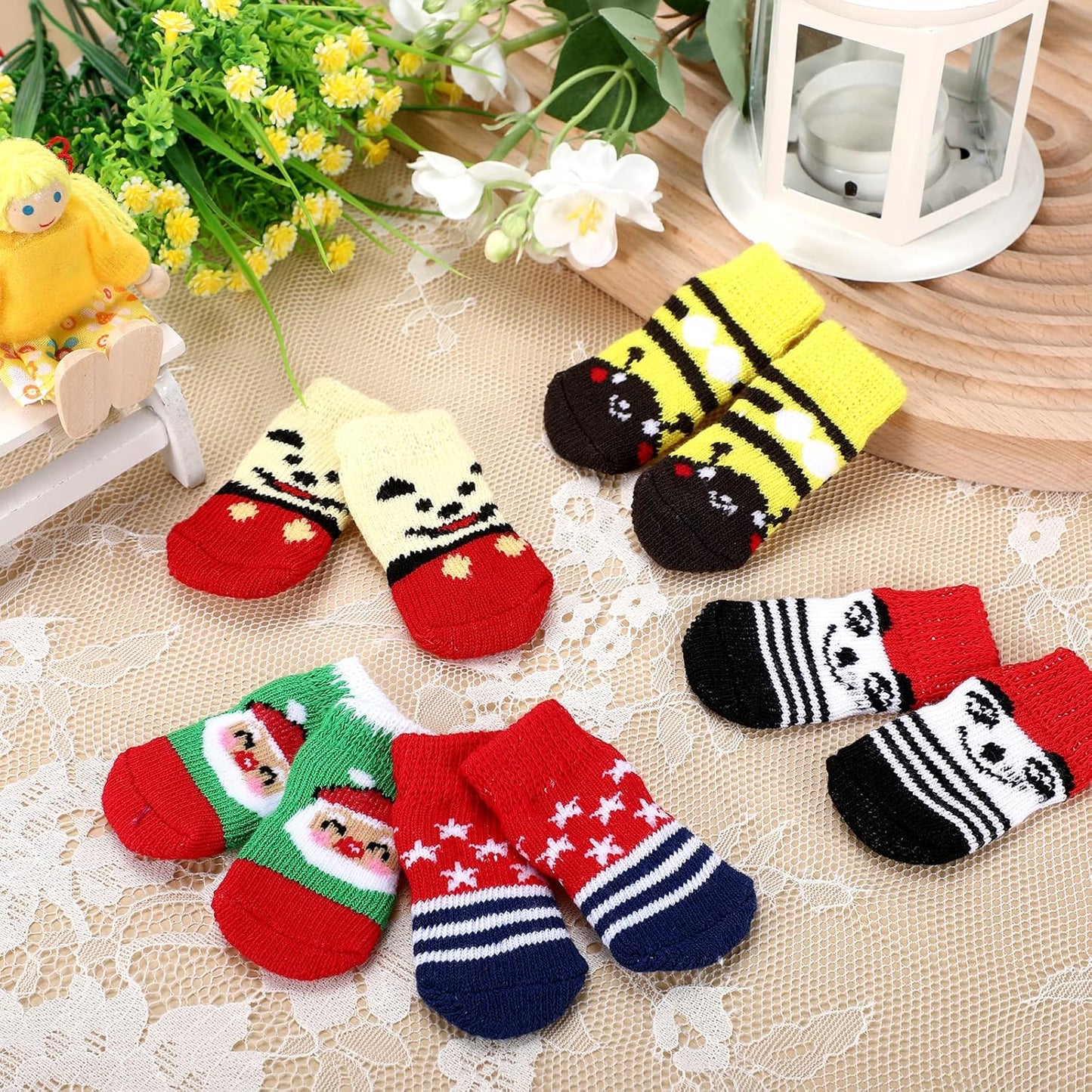 48 Pieces Dog Socks for Small Medium Dogs Non Slip Anti Slip Skid Pet Puppy Doggie Grip Paw Protectors Indoor Traction Control Socks for Hardwood Floor Protection, 12 Styles