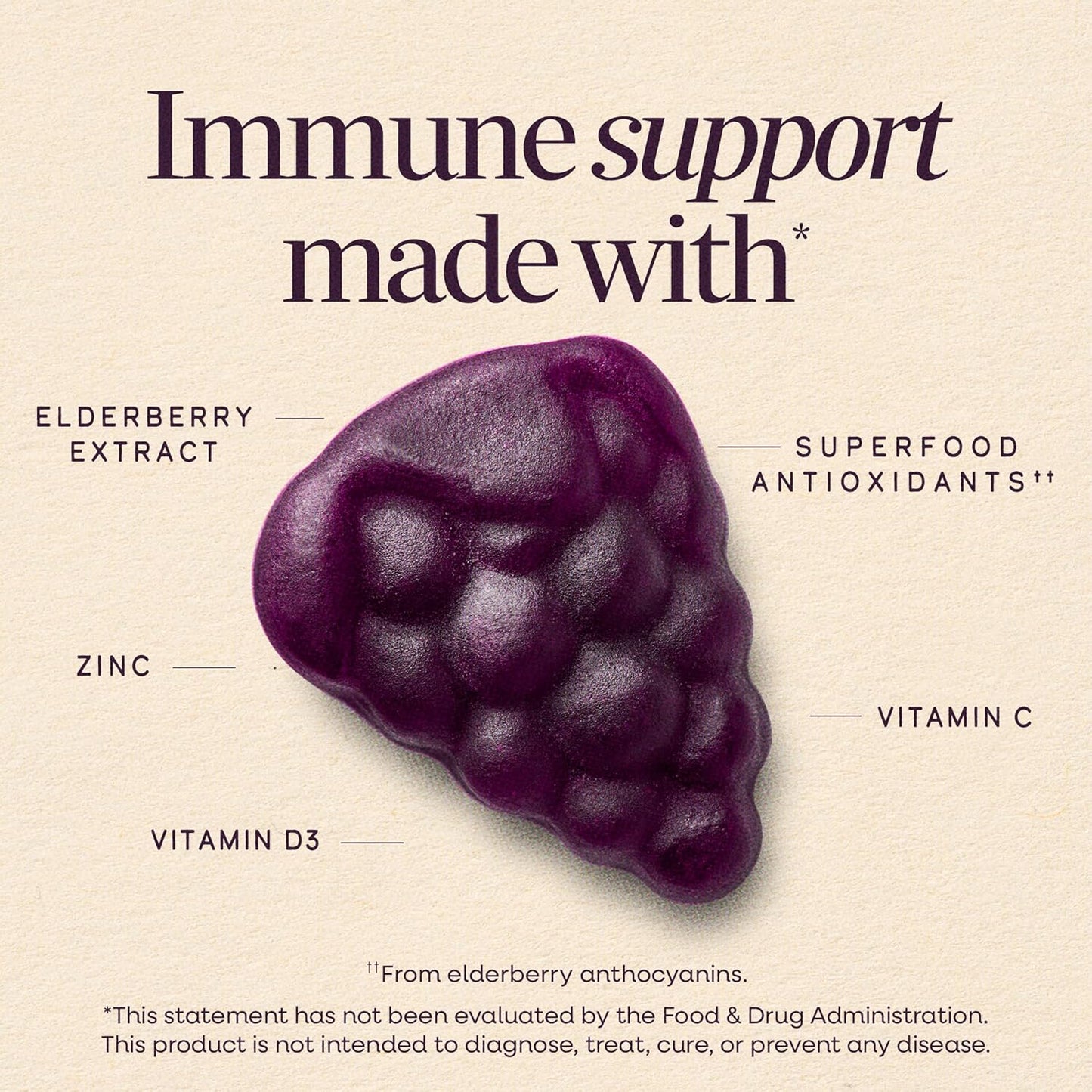 Nature’s Way Sambucus Elderberry Gummies, Immune Support Gummy for Adults & Kids Ages 4+ with Black Elderberry Extract, Vitamin C, Vitamin D3, and Zinc*, 60 Gummies