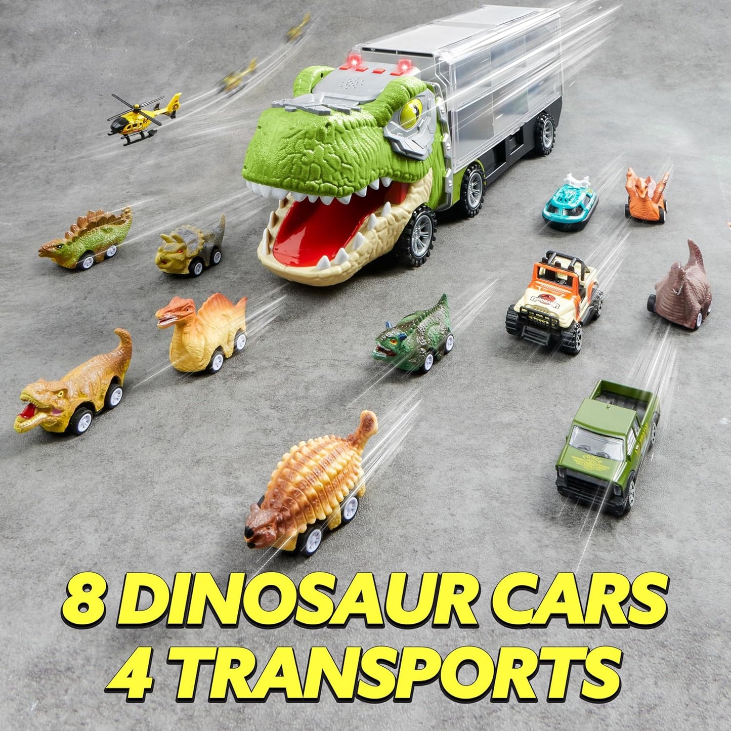 JOYIN 13 in 1 Dinosaur Toys for Kids 3-5, Dinosaur Truck with 12 Pull Back Cars, Birthday Gifts Toys for 3 4 5+ Year Old Boy, Transport Carrier Truck for Toddlers, Easter Kids Gifts