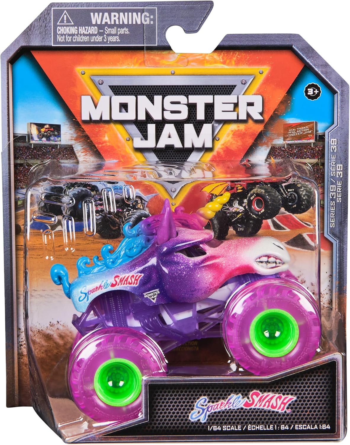 Monster Jam, Official Sparkle Smash Monster Truck, Die-Cast Vehicle, 1:64 Scale, Kids Toys for Boys Ages 3 and up