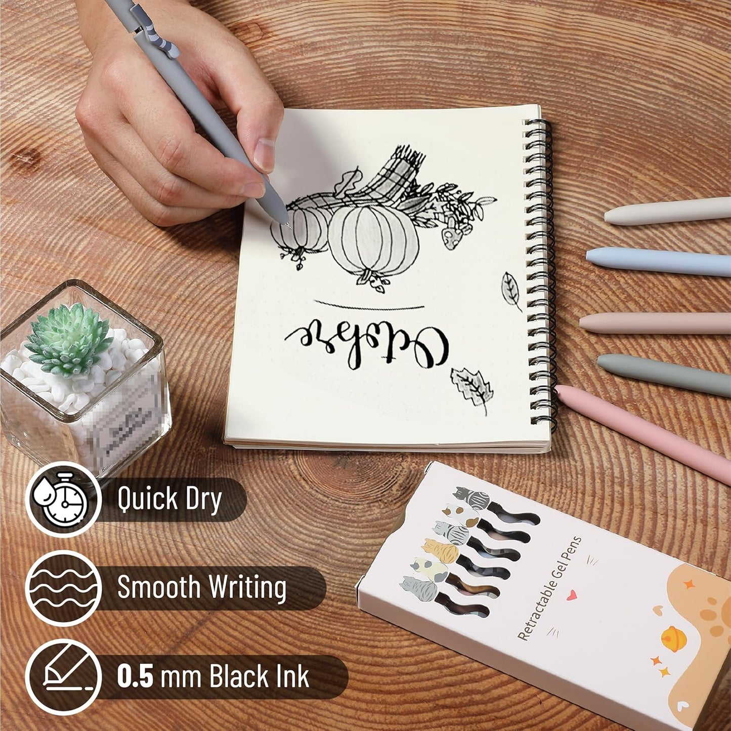 Mr. Pen- Retractable Gel Pens, 6 Pack, Black Ink, Cat Gel Pens, Cat's Tail Gel Pen Fine Point 0.5mm, Retractable Pens