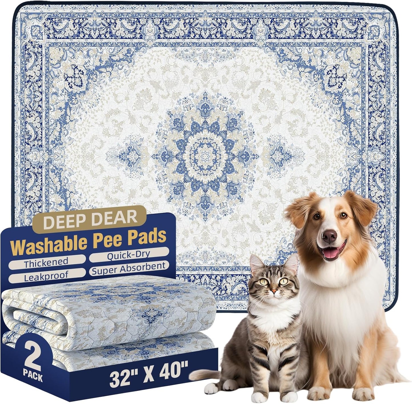 Washable Pee Pads for Dogs 40"x32" 2 Pack, Reusable Dog Pads Extra Large, Super Absorbent Puppy Pads XL, Waterproof & Leak-Proof Dog Pee Pads, Non-Slip Training Pads for Pet Housebreaking