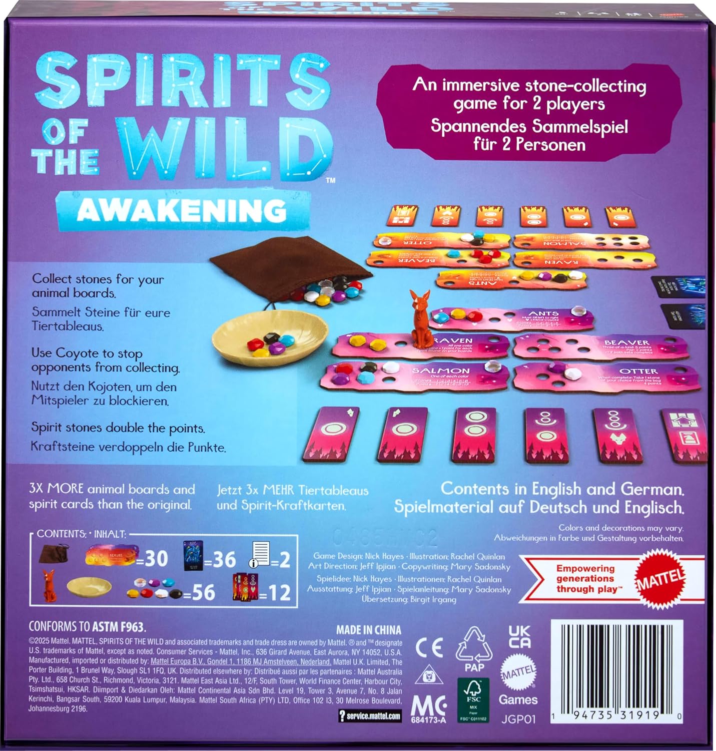 Mattel Games Spirits of the Wild: Awakening Relaxing, Light Strategy Board Game for 2 Players with Stones, Bowl and Coyote Figure