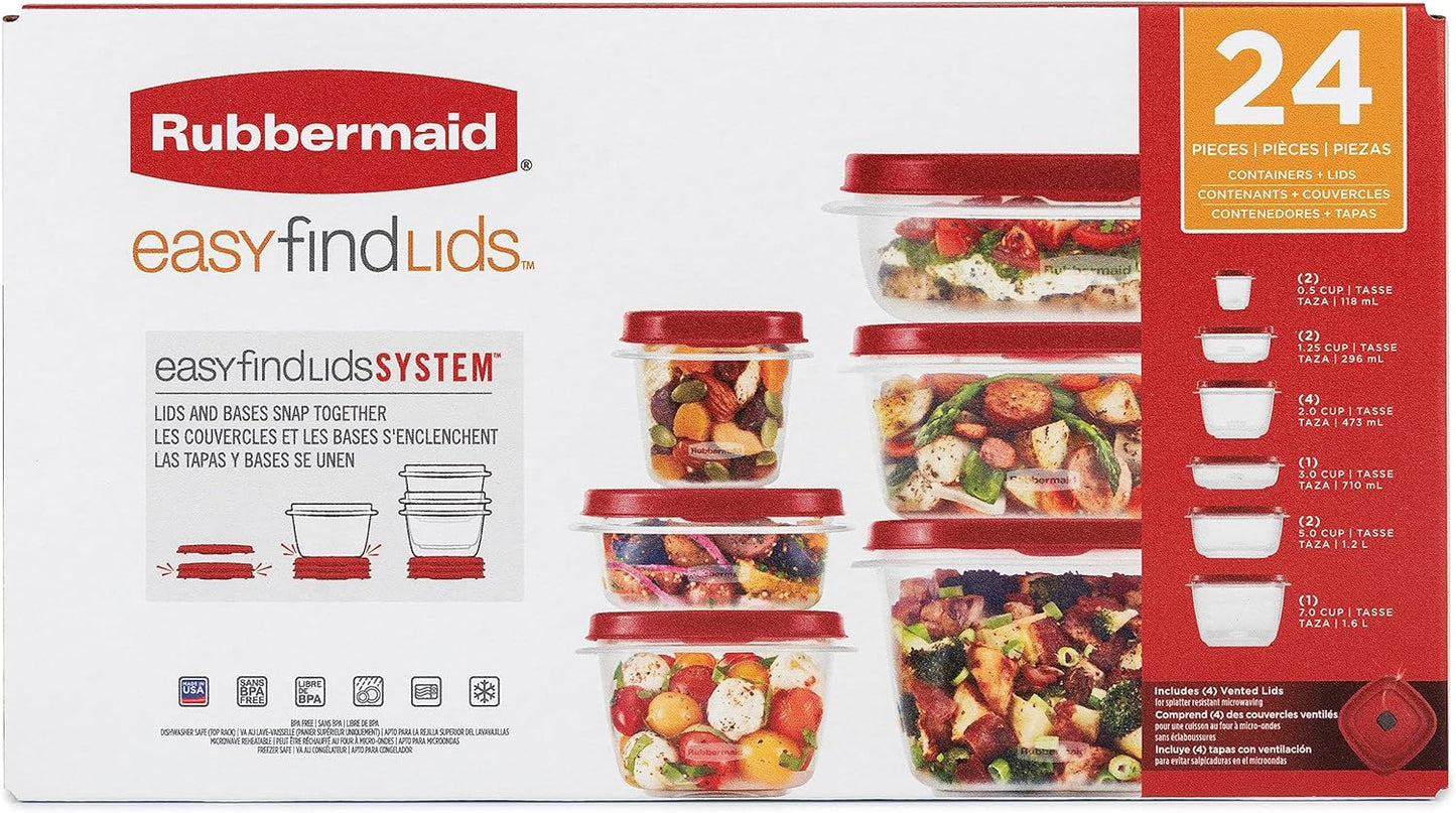 Rubbermaid Assorted Food Storage Container Set - Case of: 1; Each Pack Qty: 24; Total Items Qty: 24