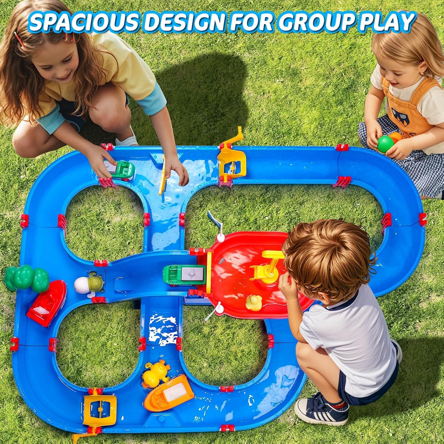 Double-Tier Kids Water Table Toys, 100PCS Water Park Playset with Pump, DIY Toddler Waterways, Summer Outdoor Toys for Backyard,Lawn,Beach,Pool, Outside Activity Funs for Boys Girls 4-8 3-5