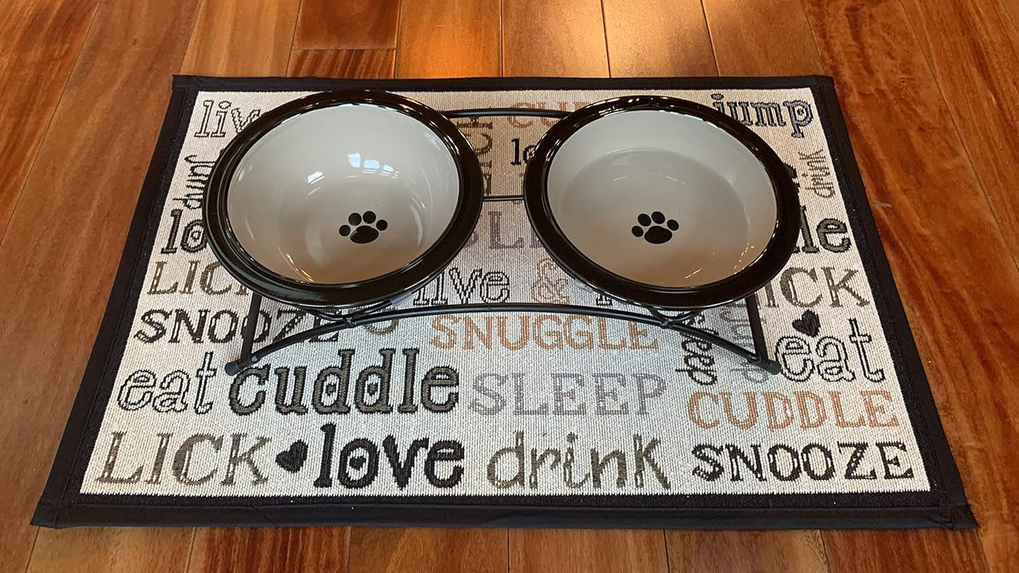 Petrageous 44339 Buddys Best Steel Frame Non-Skid Raised Dog Feeder 13-Inch by 5.75-Inch by 3-Inch Tall Anti Slip Dog Diner with 2 Dishwasher-Safe Stoneware 6-Inch 2-Cup Capacity Bowls, Brown