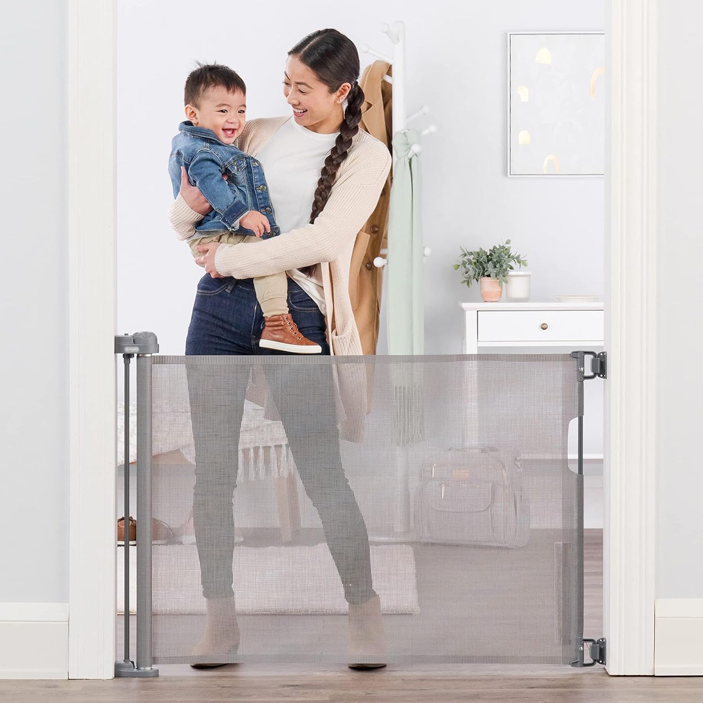 Regalo Safety 50" Extra Wide Retractable Baby Gate, Mesh Safety Gate for Doorways, Hallways & Bottom of Stairs, Hardware Mounted Gate for Babies, Toddlers & Pets, Lock Indicator Window, Gray
