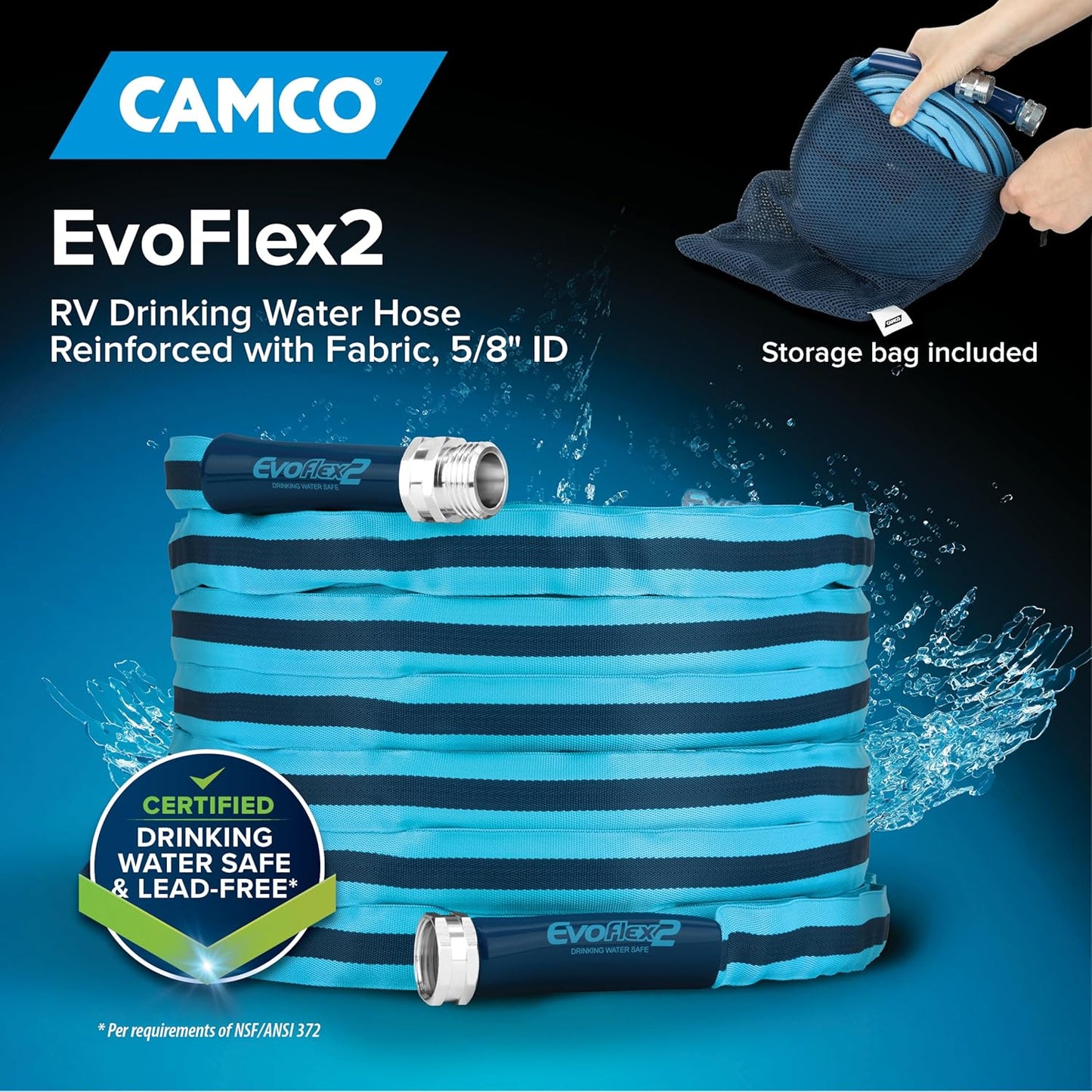 Camco EvoFlex2 50-ft Drinking Water Hose - RV Drinking Water Hose Reinforced with Fabric & Ultra Lightweight - Contains No Lead, No BPA & No Phthalate - Abrasion Resistant (22579)