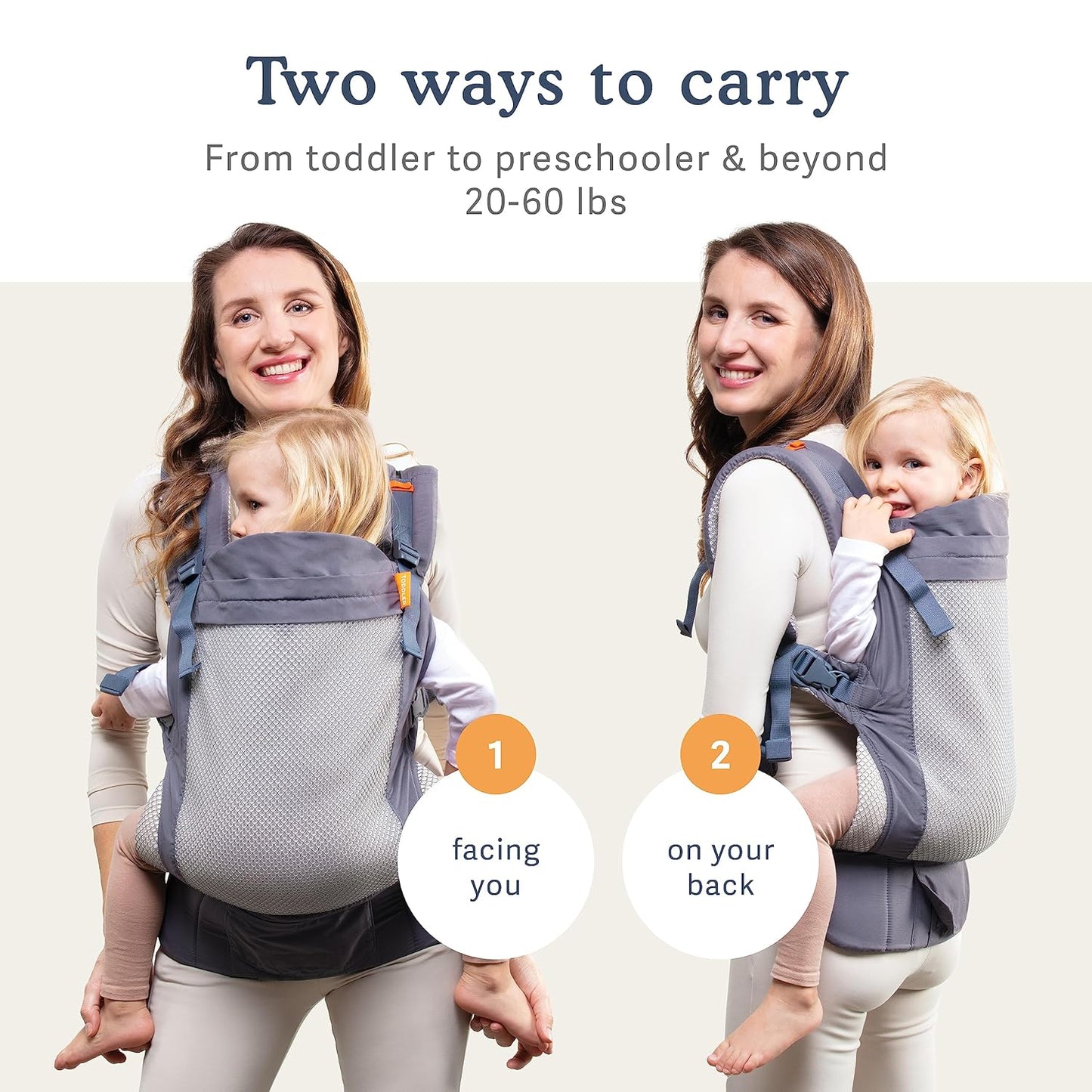 Beco Toddler Carrier (20-60 lbs) with Breathable 3D Mesh & Extra Wide Seat - Front-Carry & Backpack Style - Lightweight Sling Carrier for Children from 18months - Cool Dark Grey