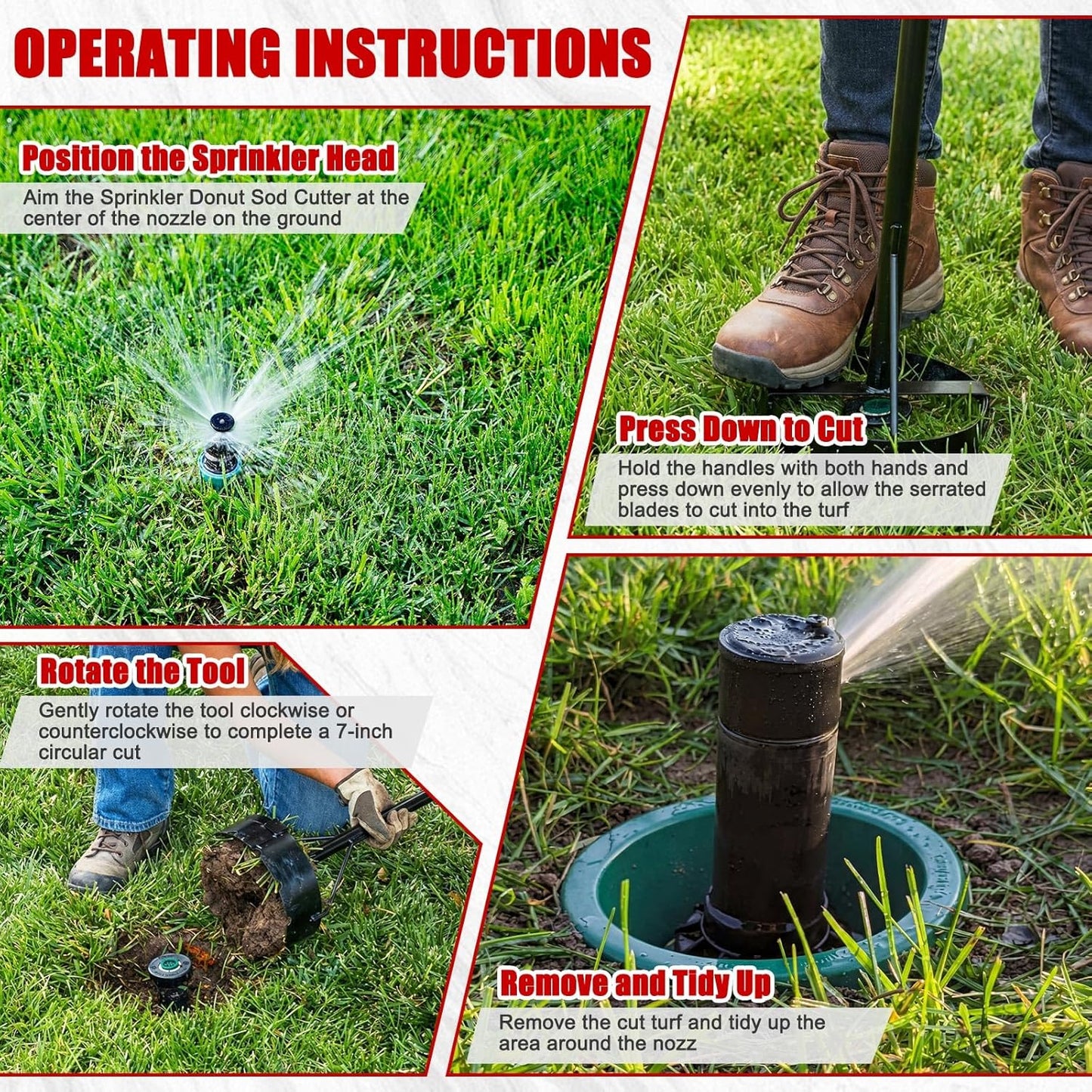 Sprinkler Donut Cutter 7 Inch Grass Trimmer Sod Cutter for Sprinkler Heads Steel Vinyl Coated Handle Efficient Lawn Care Tool for Precise Grass Cutting Around Sprinklers
