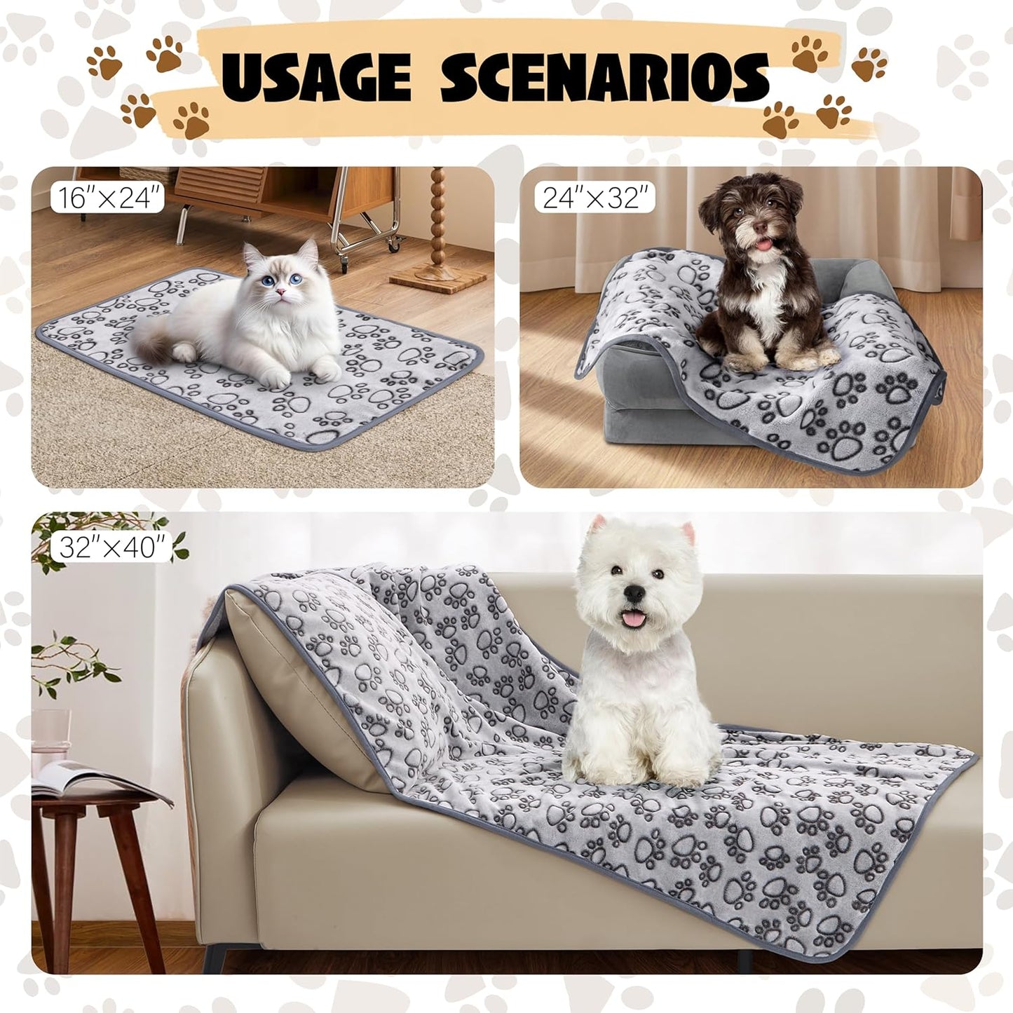 Stuffed 3pcs Premium Soft Dog Blankets for Small Dogs, Cat Blanket Calming Washable for Bed Couch Crate Protection Cover, Dog Puppy Kitten Essentials Christmas Dog Gifts, 24 * 32 inches, Grey