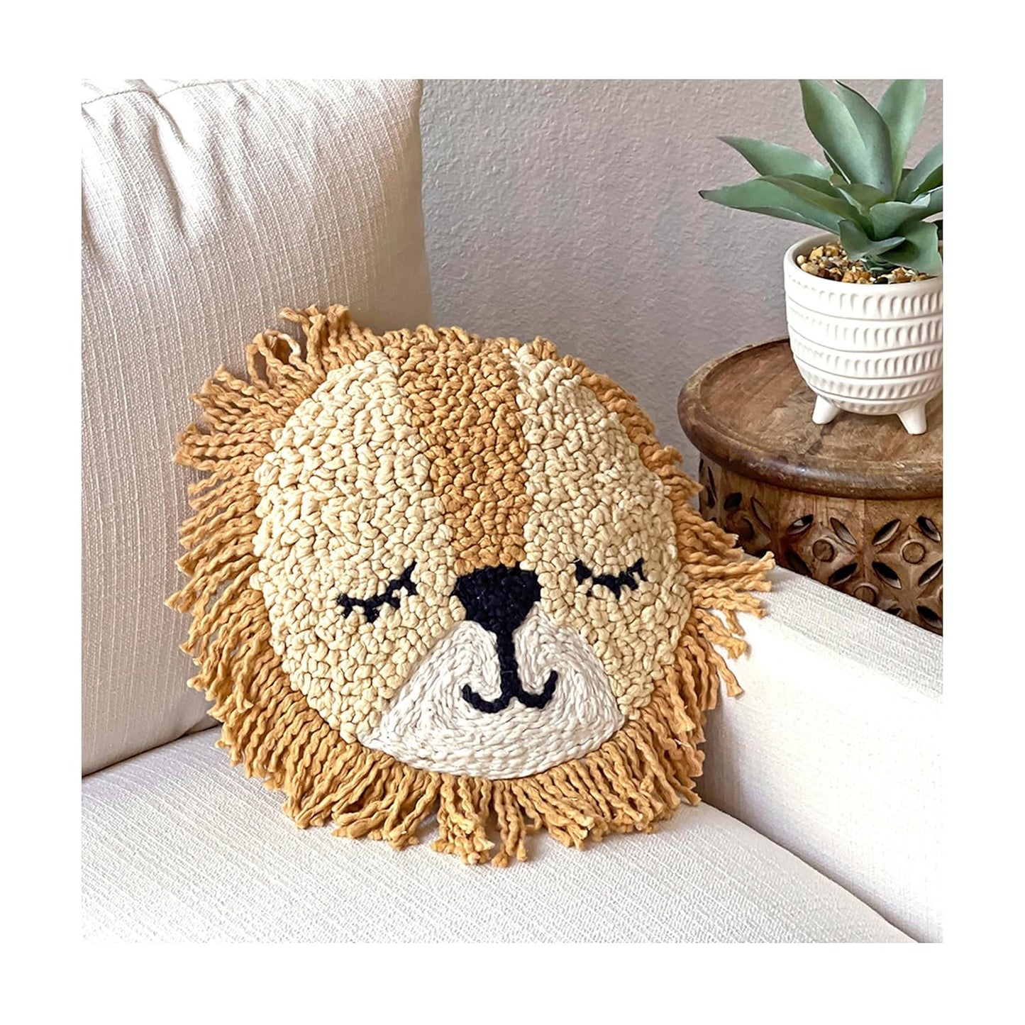 Crane Baby Pillow, Decorative Round Animal Pillow for Nursery and Toddler Rooms, Lion, 12" x 12"