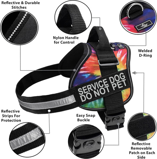 Doggie Stylz Service Dog Harness Vest Comes with 2 Reflective Service Dog DO NOT PET Removable Patches. Please Measure Dog Before Ordering (Girth 28-38", Tie Dye)