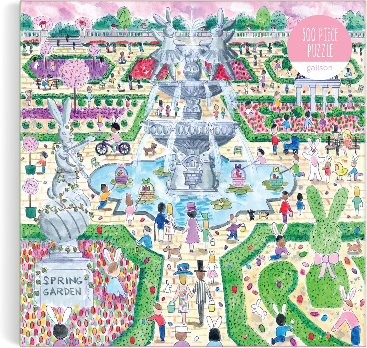 Galison Spring Egg Hunt – 500 Piece Michael Storrings Jigsaw Puzzle Featuring Beautiful Artwork of an Easter Spring Garden Egg Hunt