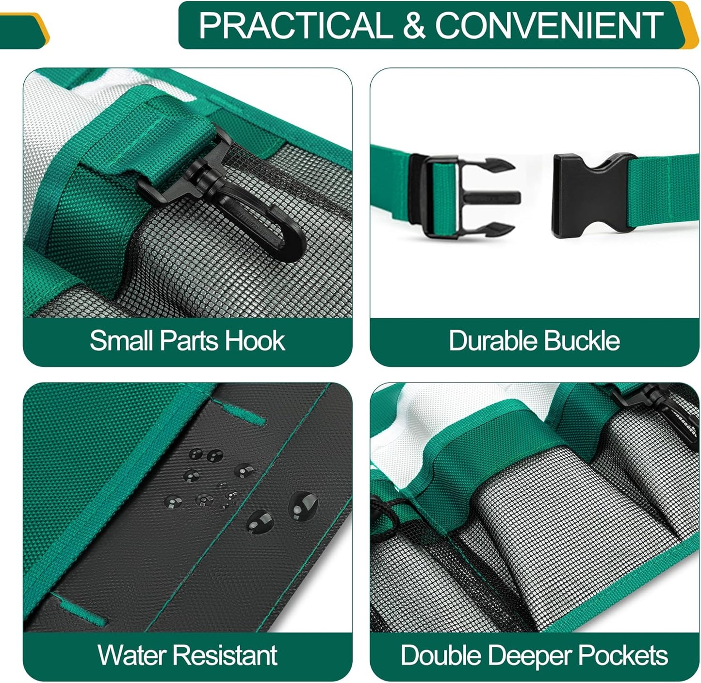 Garden Apron for Women, Adjustable Tool Belt with 8 Pockets - Heavy Duty Oxford Work Belt for Gardening, Construction (Green)