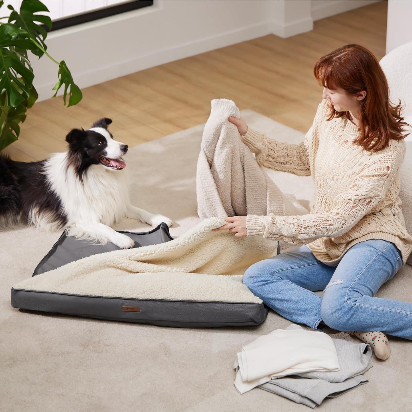 LE SURE XL Washable Dog Bed Cover Replacement Plush Fleece Cover for Orthopedic Egg Crate Foam Pet Mat 44x32x3 Inches, Grey