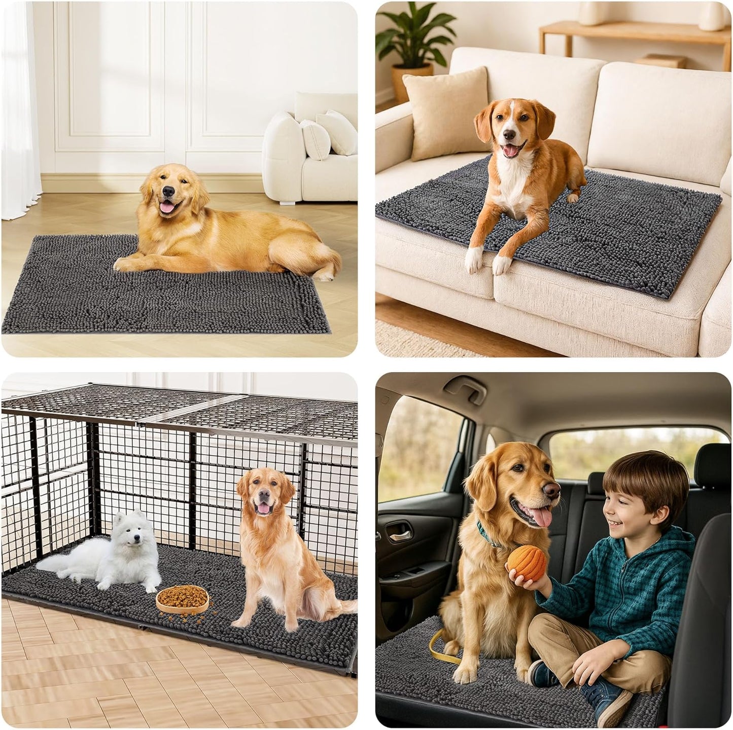 Amyracel Absorbent Dog Door Mat for Muddy Paws, 60" x 30" Non Slip Washable Door Mat Indoor Entrance, Quick Dry Chenille Pet Entry Rugs for Entryway Indoor, Grey