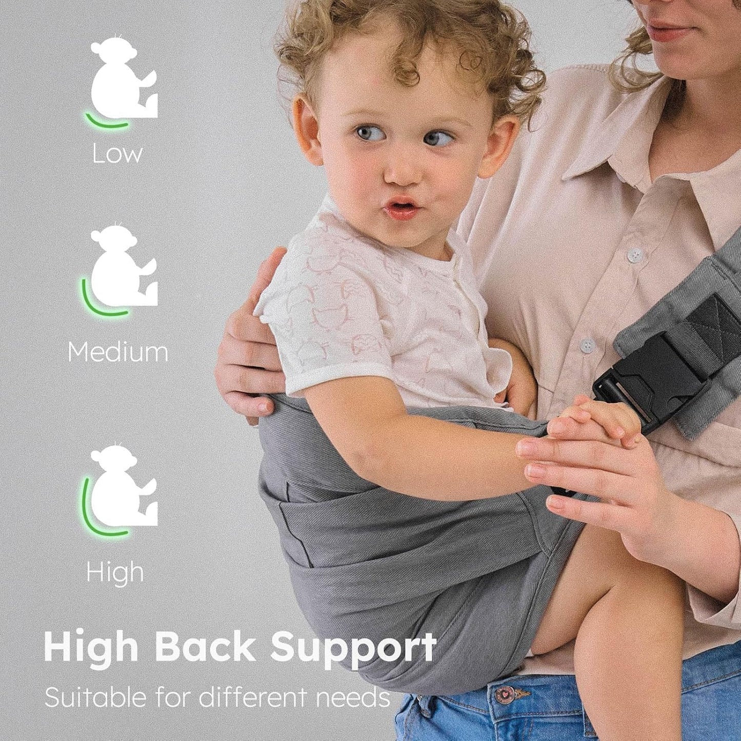 Toddler Carrier - Premium Cotton, Large Seat & Back Support, with Large Pocket, One Size Fits Most, Ideal for 6-48 Months (16-44 lbs), Beige, Regular Fits Up to 4XL
