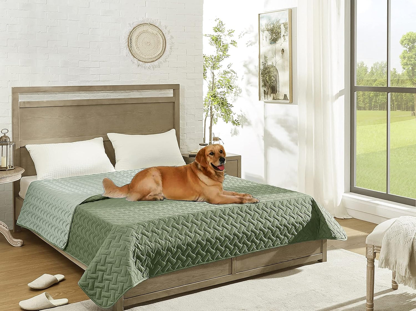 gogobunny 100% Double Sided Waterproof Dog Blanket Soft Pet Bed Cover Reversible Protect Furniture Couch Sofa Car for Puppy Cat Kids (Dark Green/Light Green, 82x102 Inch (Pack of 1))