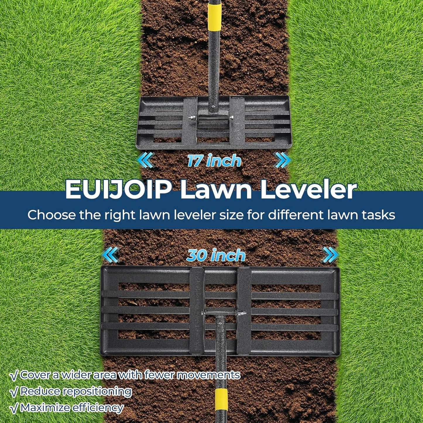 Lawn Leveling Rake 30"x10" for Lawn Care - 72" Extendable Stainless Steel Handle with Ergonomic Grip | Professional Grass Leveling Tool for Golf Courses, Soccer Fields, Backyard Turf Maintenance