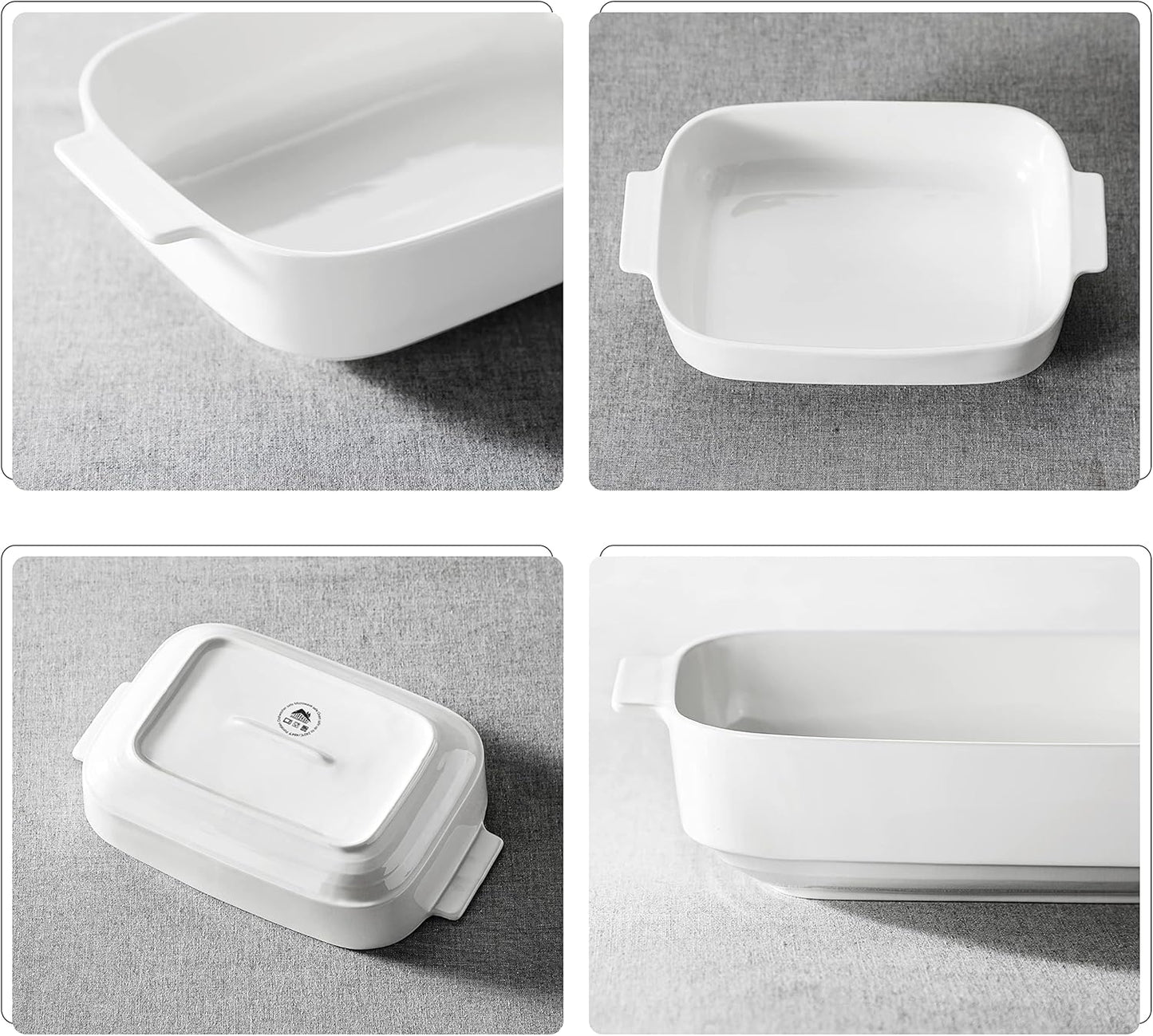 MALACASA Casserole Dishes for Oven, Ceramic Baking Dishes Set of 3, Rectangular Lasagna Pan Deep Baking Pans, Bakeware Sets with Handles Gift Set, White (13.8''/11.7''/9.4''), Series BAKE