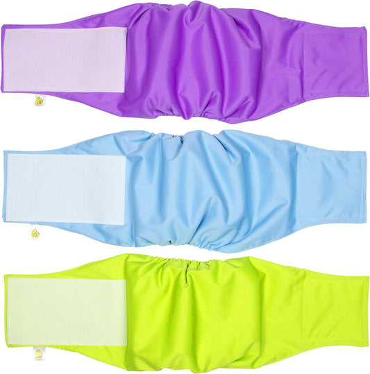Pet Magasin Male Dog Belly Manner Band Wraps Nappies, 3-Pack, Blue Green and Purple, Medium