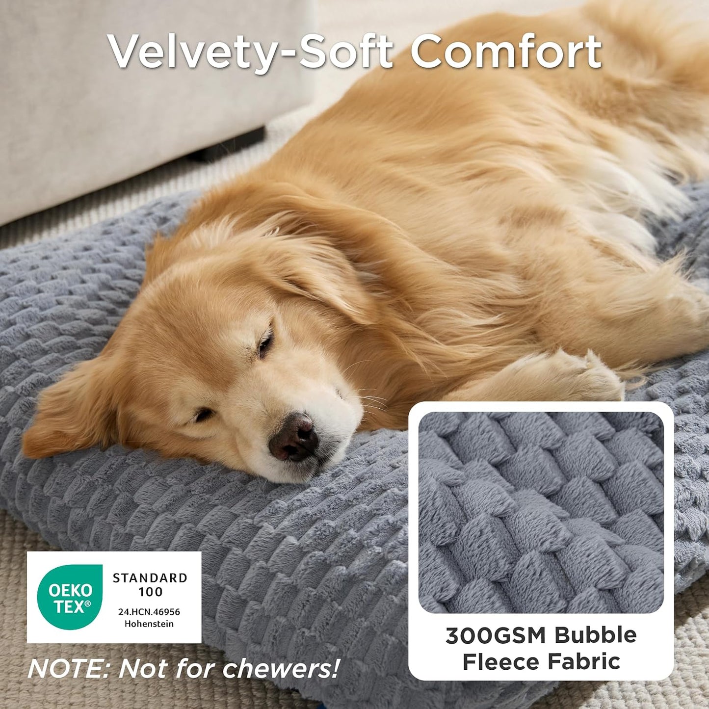 Bedsure XL Washable Dog Bed for Crate, Soft Fluffy Bubble Fleece Pet Bed Mat for Deep Sleep, Non-Slip and Machine Washable Kennel Sleeping Pad for Extra Large Dogs, 41"x27"x3.5", Grey