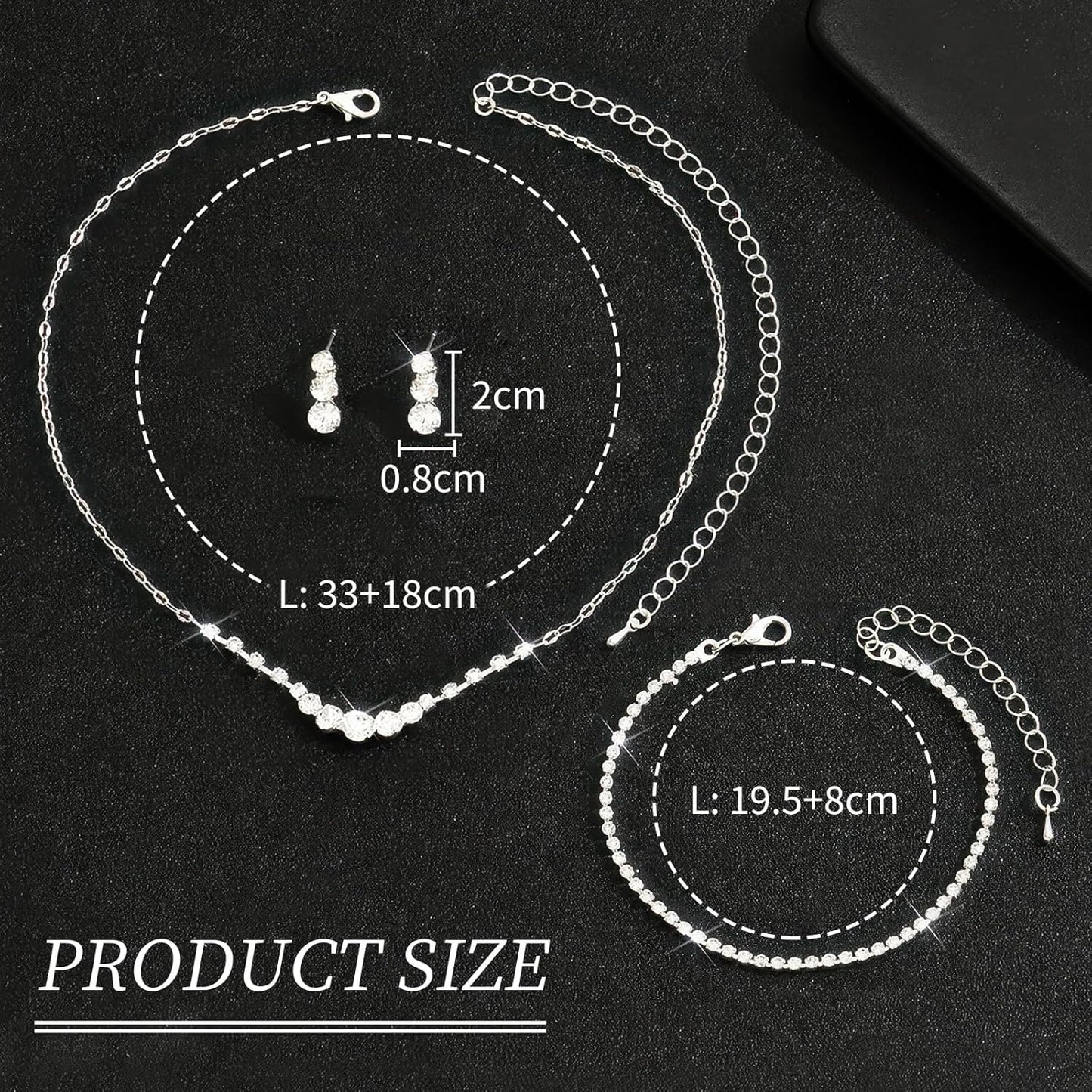Eyesoul Silver Plated Jewelry Set for Women Rhinestone Crystal Necklace Drop Earrings Link Bangle Bracelet Bridal Wedding Jewelry Sets for Brides Bridemaid Prom Costume Accessories
