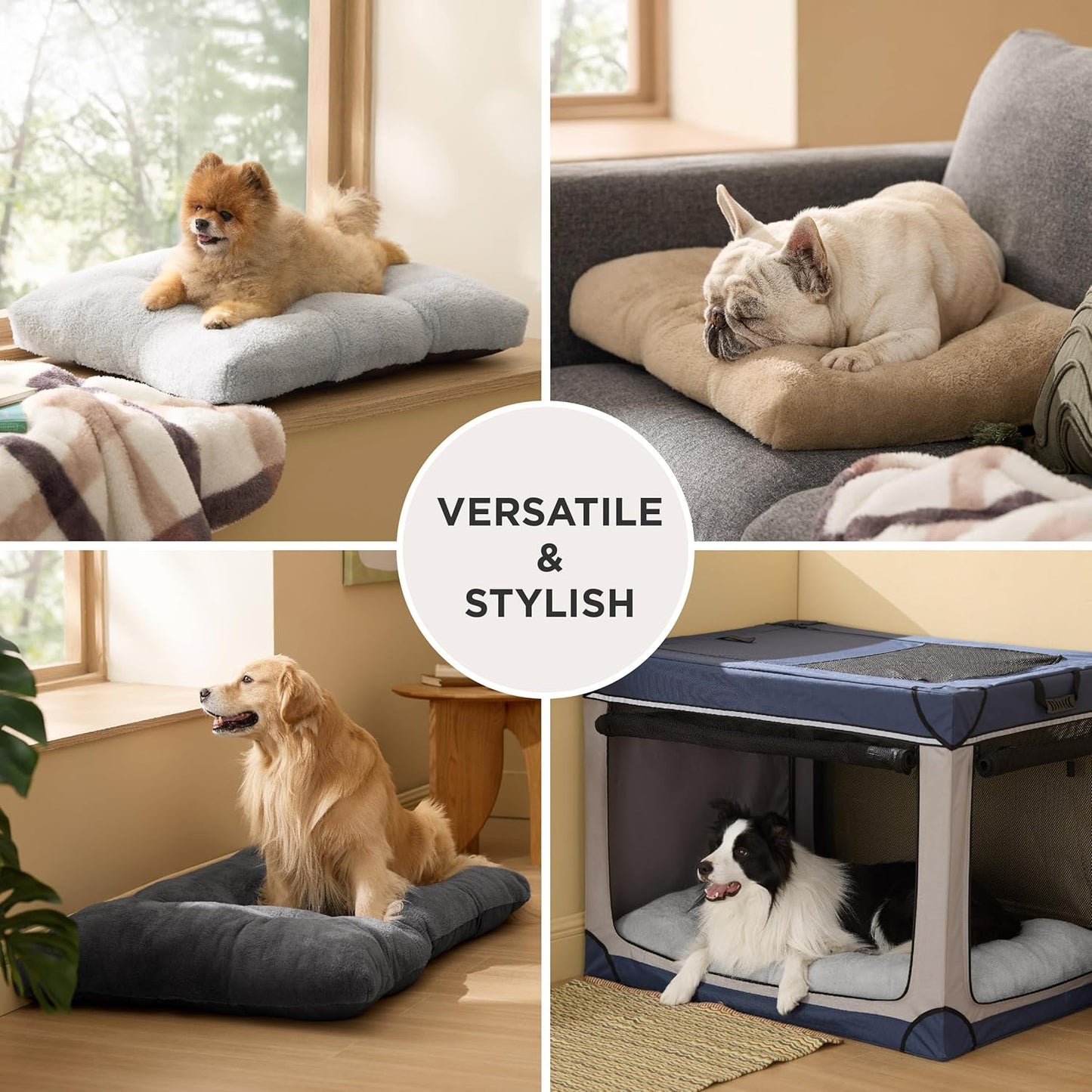 Bedsure Washable Dog Crate Bed Large Sized Dog, Comfort Fluffy Plush Pet Pillow Bed Kennel Pad with Non-Slip Bottom, Machine Washable Pet Sleeping Mat, 35"x23", Gray