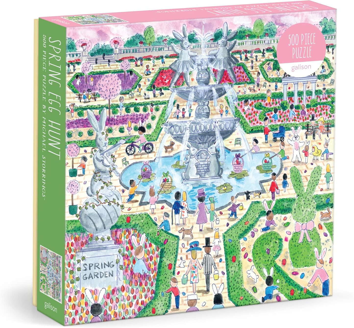 Galison Spring Egg Hunt – 500 Piece Michael Storrings Jigsaw Puzzle Featuring Beautiful Artwork of an Easter Spring Garden Egg Hunt