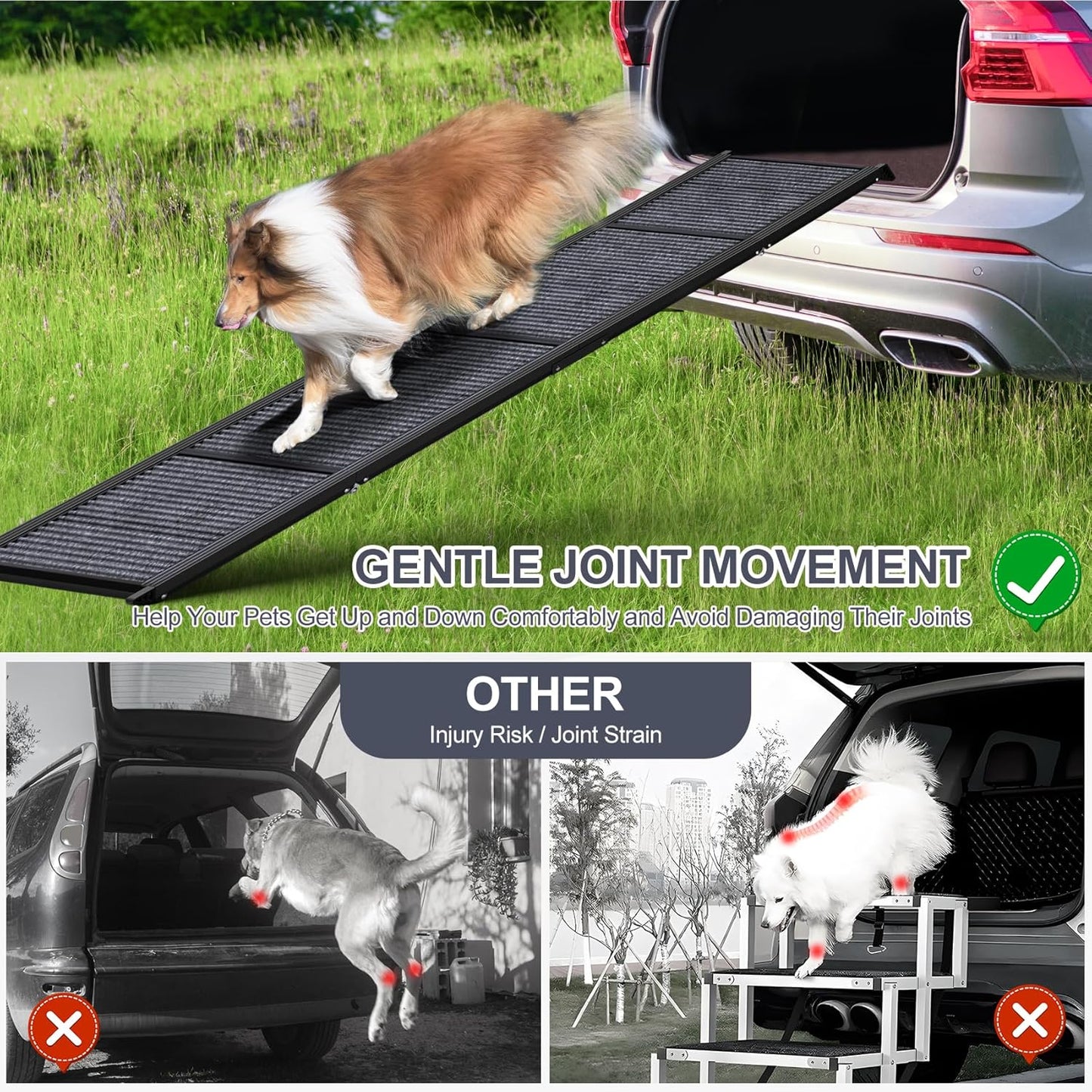 Dog Ramp for Car 71" Extra Long & 17.2" Wide Folding Dog Ramps for Large Dogs with Non-Slip Rug Surface Portable Dog Car Ramp for SUV Car & Truck, Outdoor Dog Ramp Up to 270 LBS
