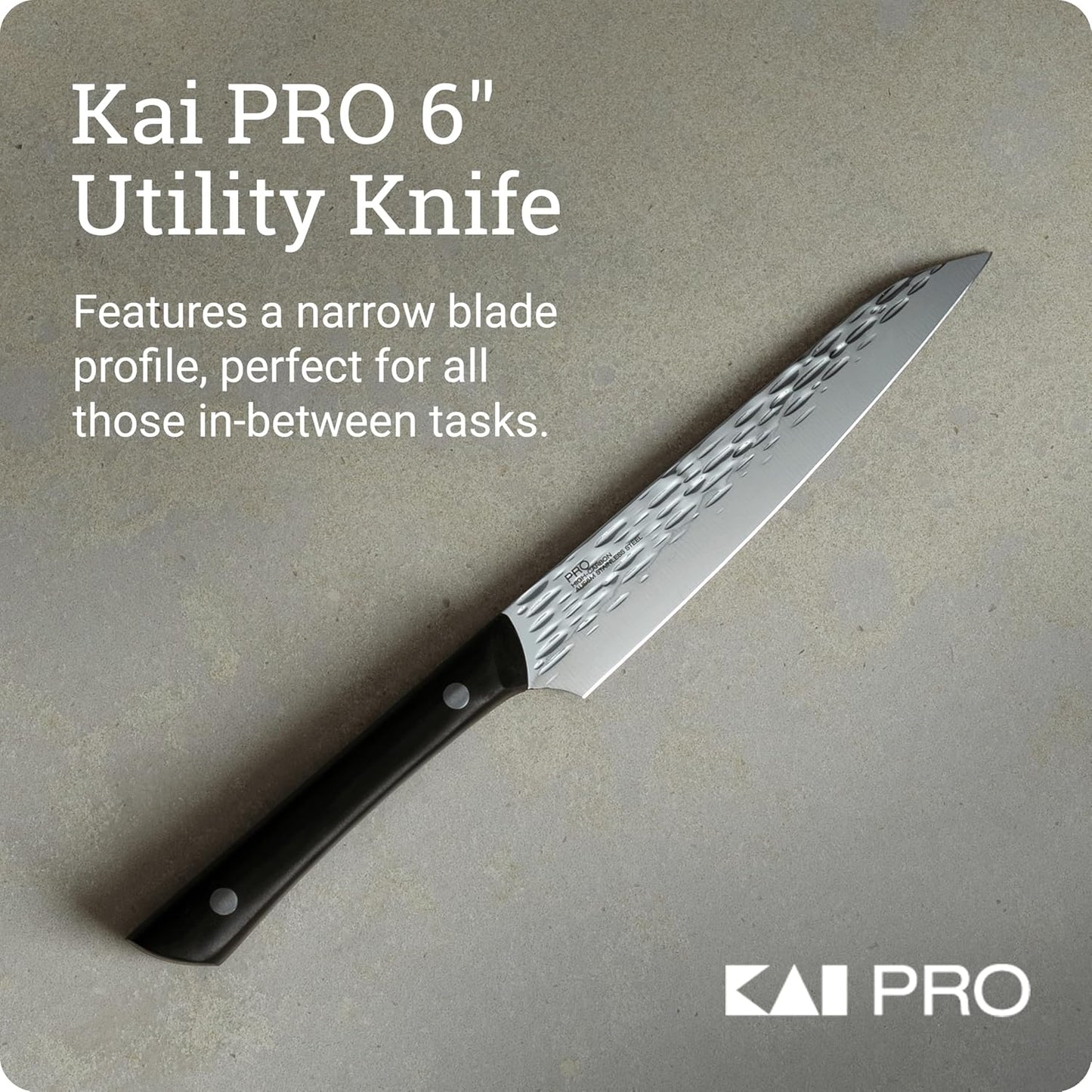 Kai PRO 6" Utility Knife, Hand Sharpened Japanese Kitchen Knife, Japanese AUS6M Stainless Steel Blade, Full-Tang POM Handle, NSF Certified, Precision and Sharpness for Professional and Home Chefs