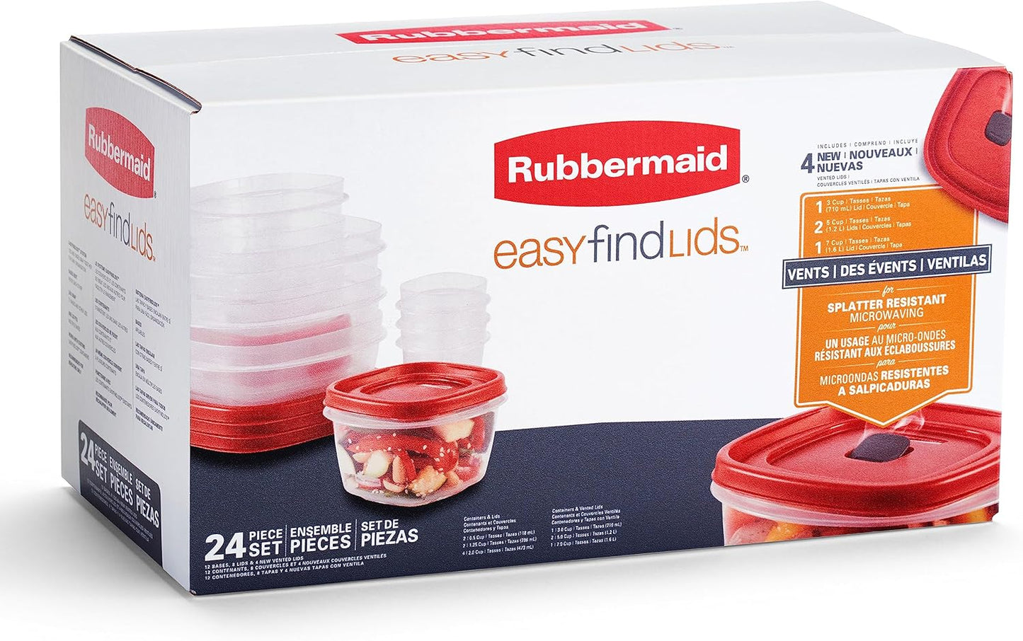 Rubbermaid Assorted Food Storage Container Set - Case of: 1; Each Pack Qty: 24; Total Items Qty: 24
