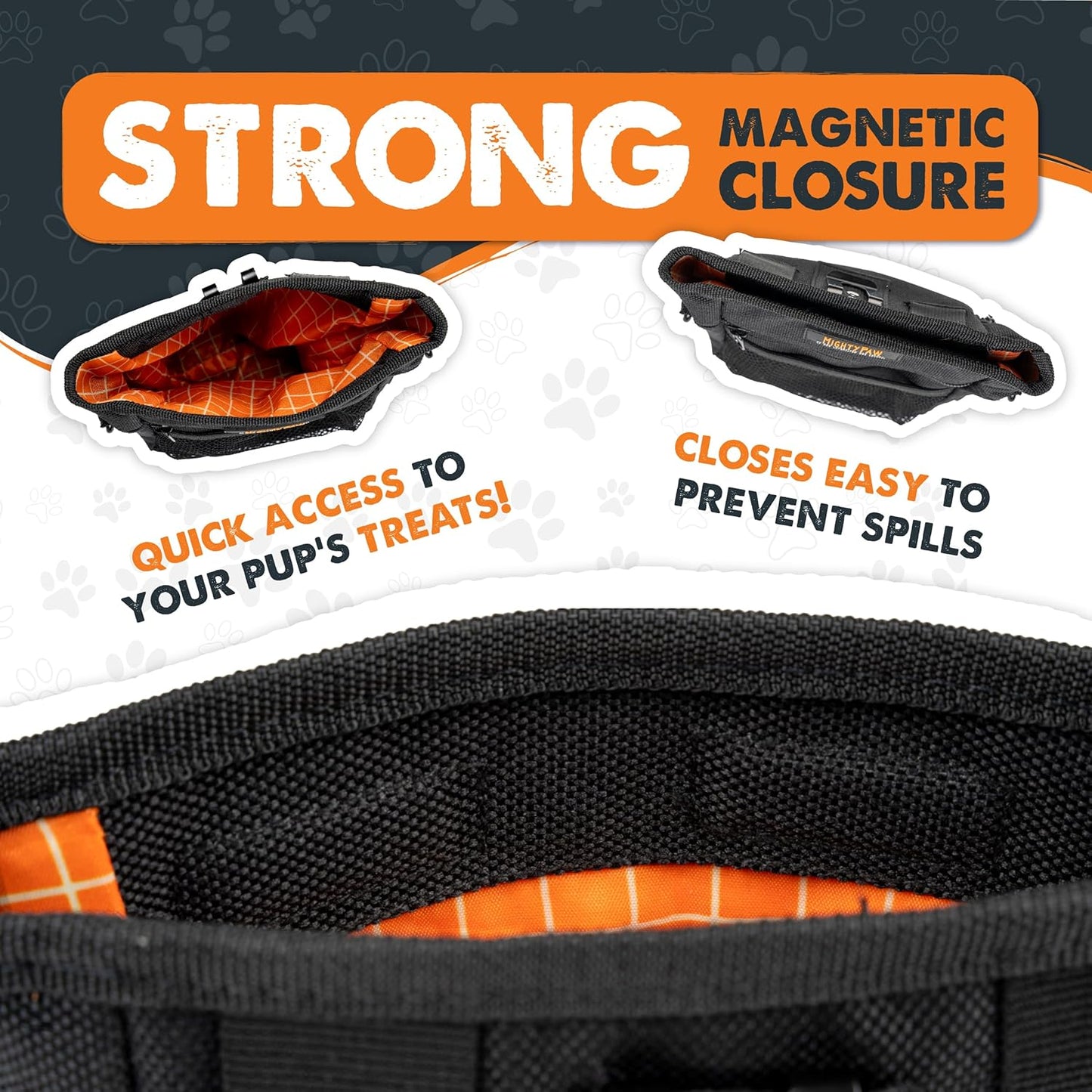 Mighty Paw Dog Treat Pouch | No Spill Magenetic Clasp - Hands-Free Pouches for Training - Pets Training Treat Pouches for Dog Walks - Pet Bags Pouch - Built in Poop Bag Holder - Black