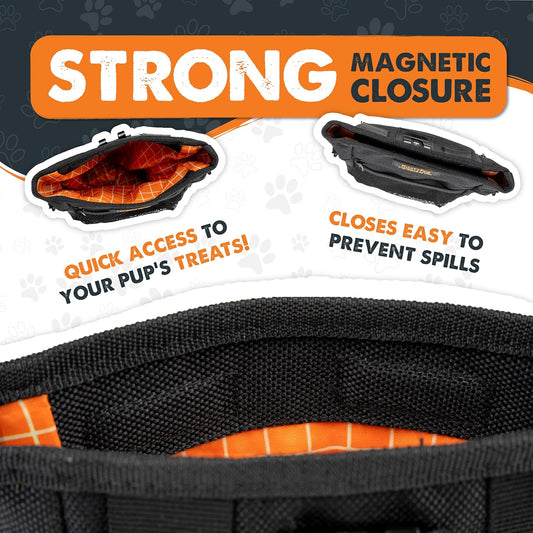 Mighty Paw Dog Treat Pouch | No Spill Magenetic Clasp - Hands-Free Pouches for Training - Pets Training Treat Pouches for Dog Walks - Pet Bags Pouch - Built in Poop Bag Holder - Black