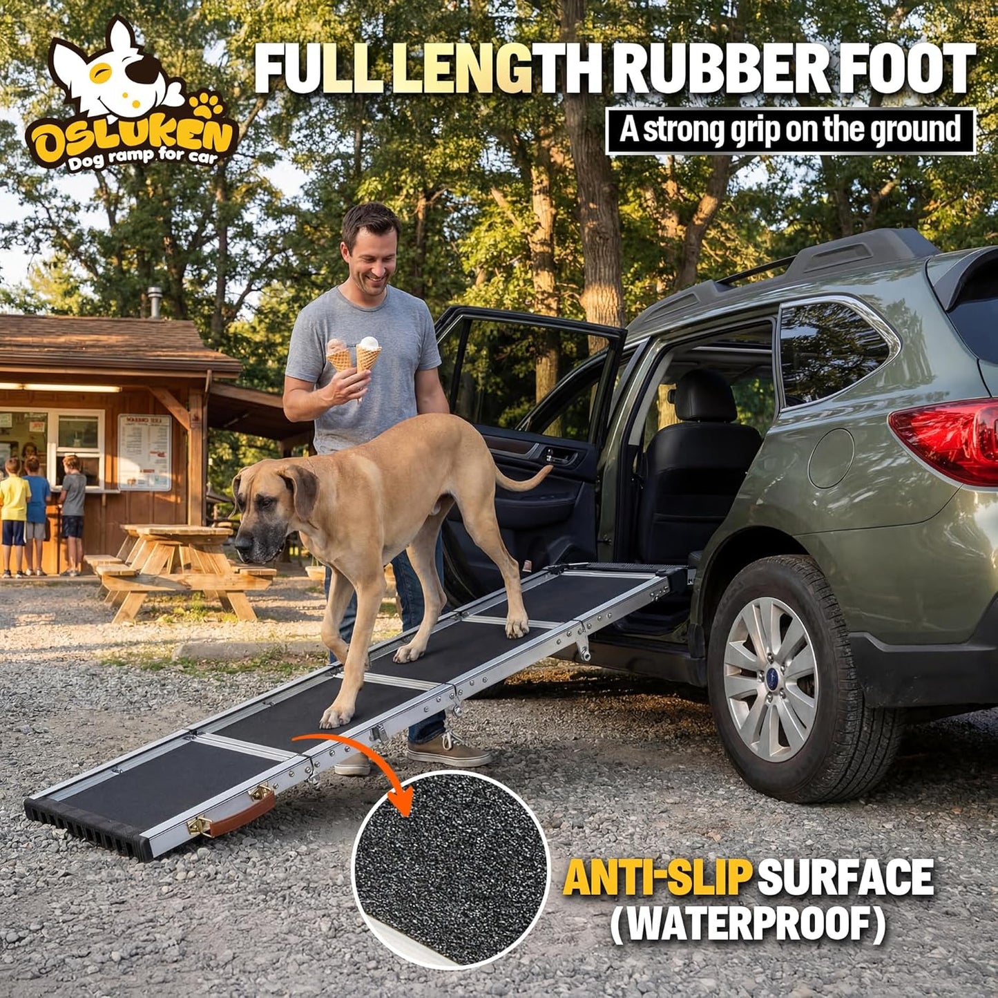 𝐍𝐞𝐰𝐥𝐲 𝐔𝐩𝐠𝐫𝐚𝐝𝐞𝐝 Dog Ramp for Car (200 lbs), Extra L71” W17” Folding Pet Ramp for Large Dogs Ratchet-Adjustable 90° Head, Outdoor Anti-Slip Foldable Dog Car Ramps for SUV Truck Side Door