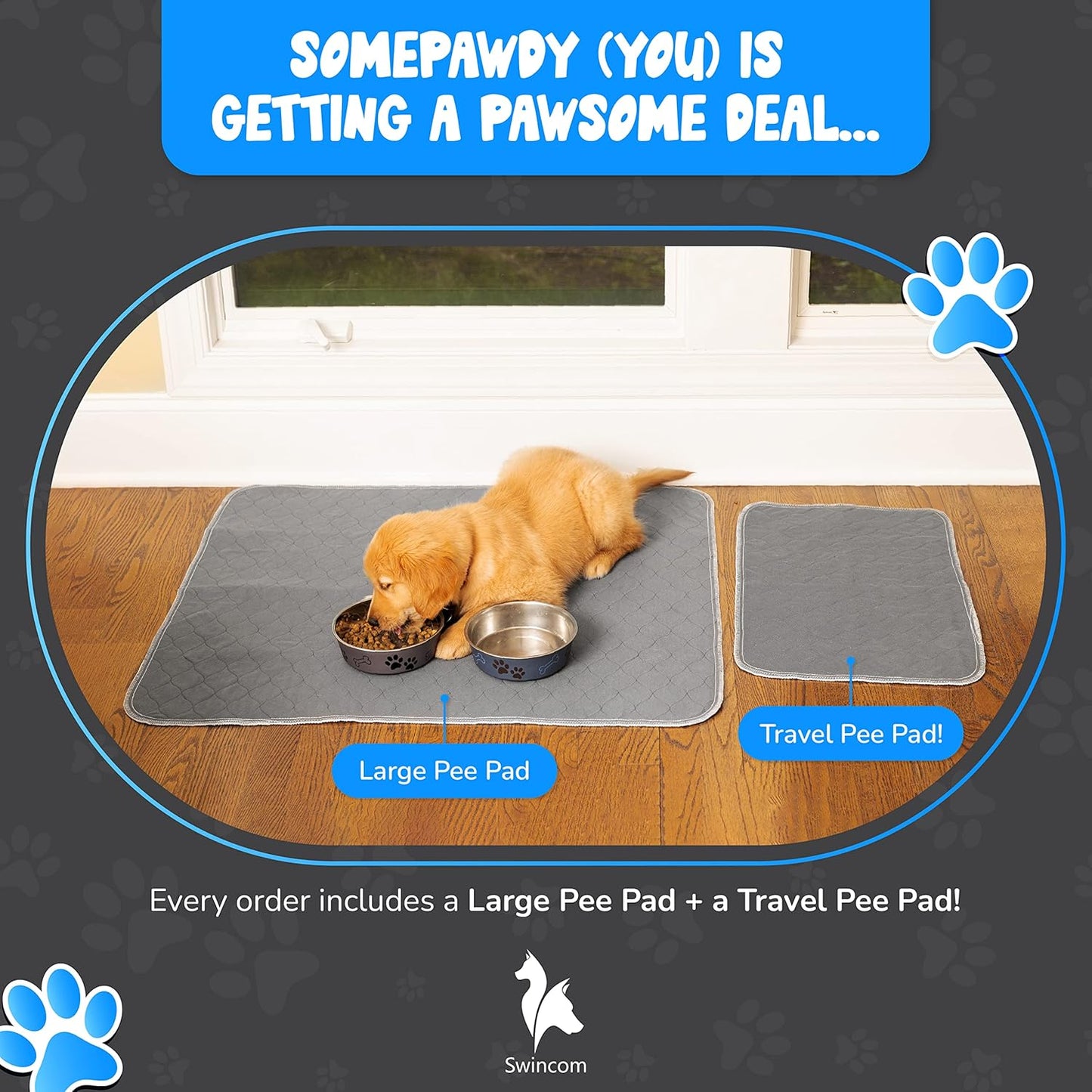 Washable Pee Pads for Dogs - Multifunctional Non Slip Whelping Pads Washable and Waterproof - Our Super Absorbent, Reusable Puppy Pads Include a Convenient Travel Pad - 35.5 x 31.5 Inches
