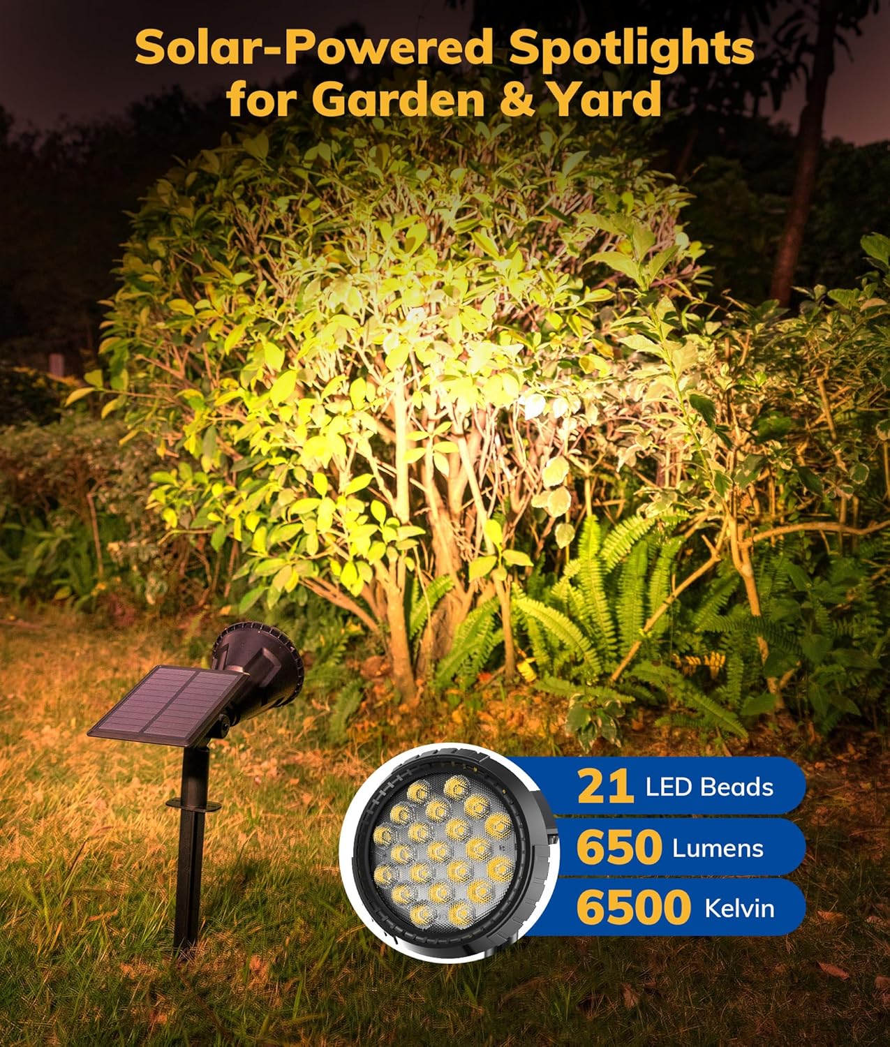 Solar Spot Lights for Outside, 21 LED Outdoor Solar Lights for Yard, 4 Pack Solar Spotlights Waterproof Auto On/Off for Landscape, Wall, Garden, Pool, Tree, Pathway and Driveway(Warm White)